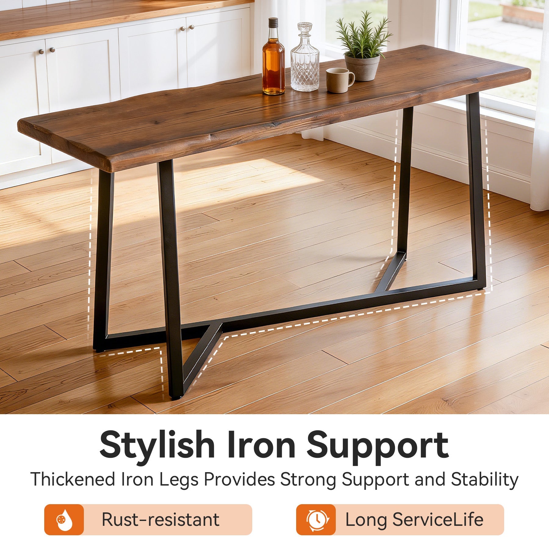 Solid Wood Bar Table, 63" Counter Height Pub Table with Sturdy Metal Frame