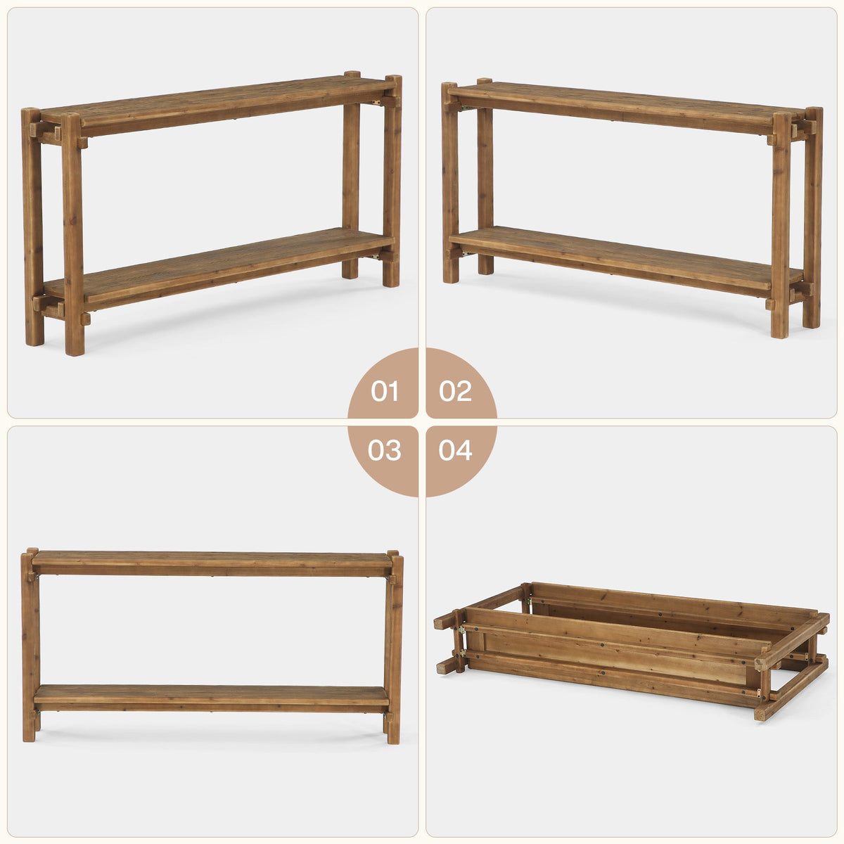 63" Solid Wood Console Table, 2 - Tier Farmhouse Entryway Table with Storage Tribesigns