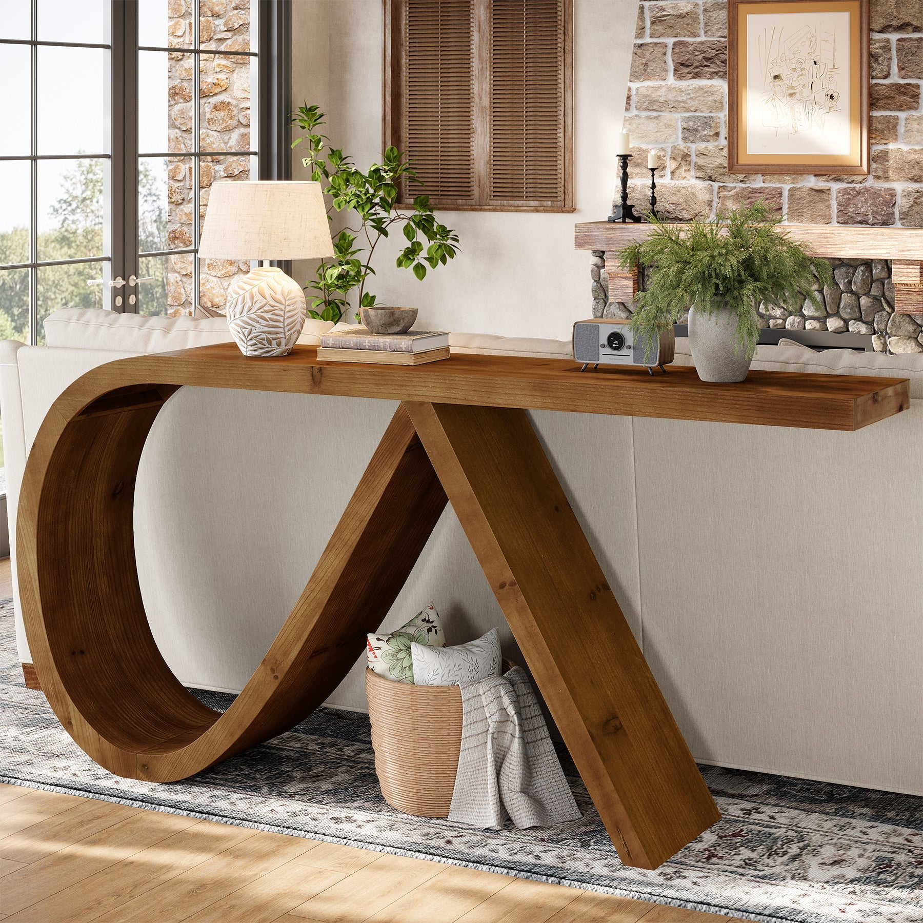 Solid Wood Console Table, 57" Entryway Sofa Table Behind Couch