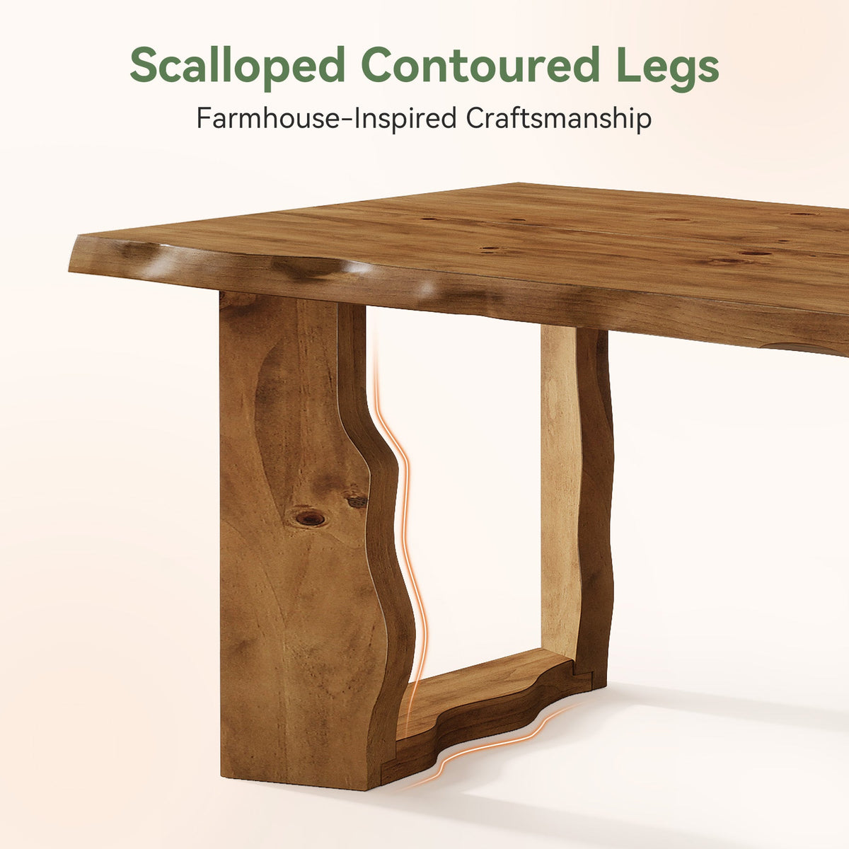 63" Solid Wood Live Edge Dining Table for 6, Rustic Modern Kitchen & Dining Room Table with Sculptural Legs