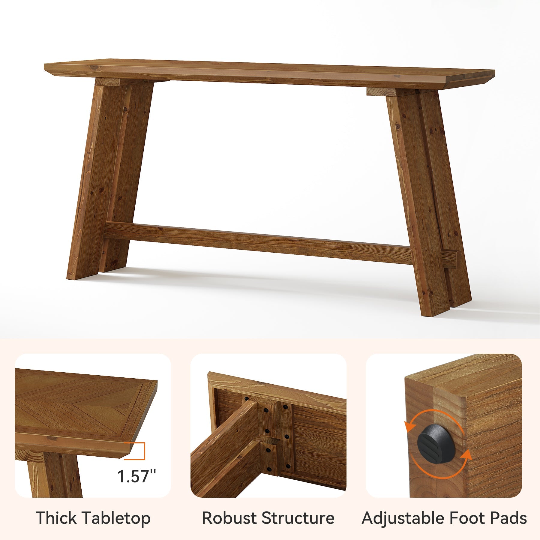 Solid Wood Console Table, 63" Farmhouse Sofa Table Behind Couch