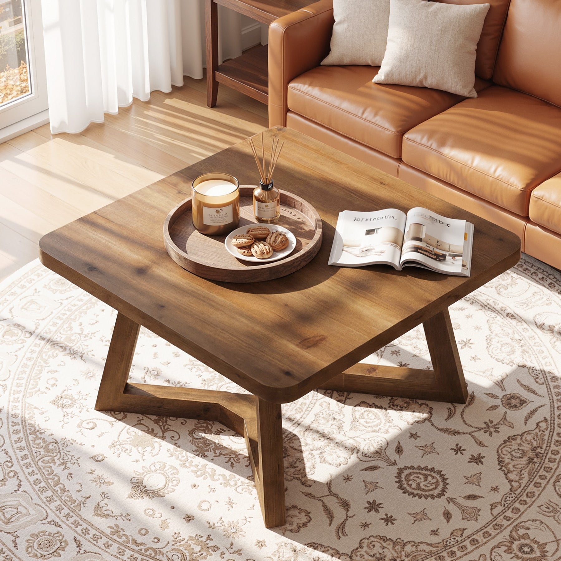 Solid Wood Square Coffee Table, 31.5" Simple Center Table for Living Room