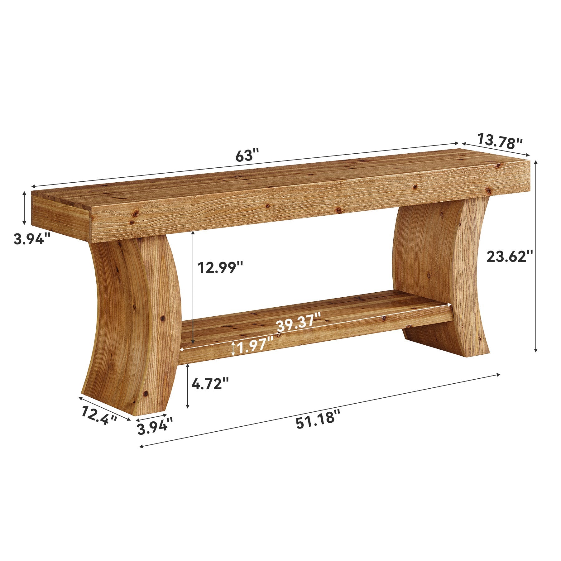 63" Solid Wood TV Stand, Entertainment Center for Up to 70" TVs