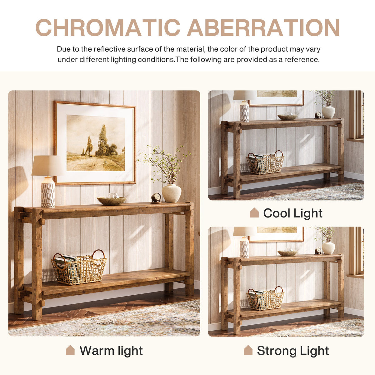 63" Solid Wood Console Table, 2 - Tier Farmhouse Entryway Table with Storage Tribesigns