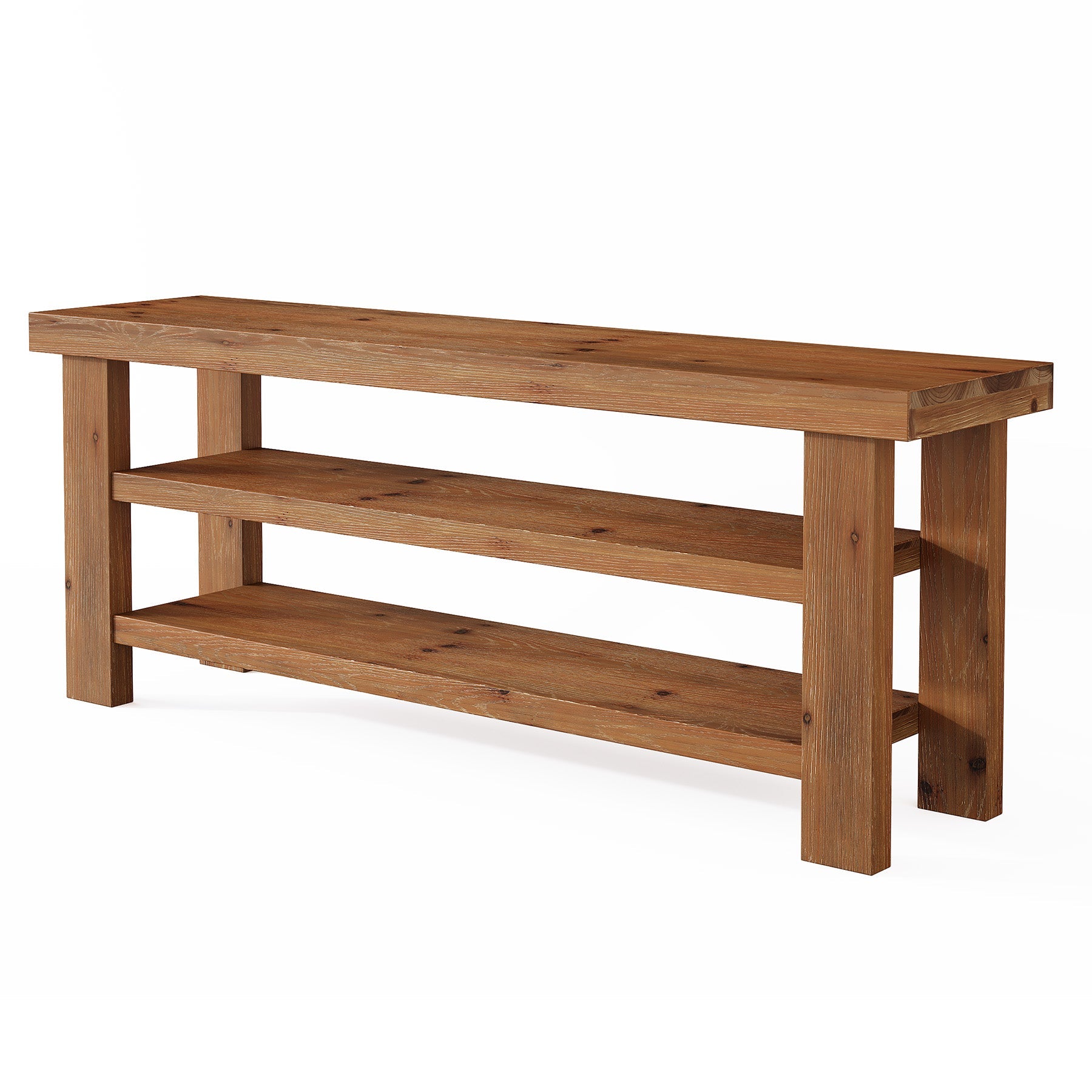 63" Solid Wood TV Stand for 55–75 Inch TVs, Farmhouse Entertainment Center with 2-Tier Open Shelves