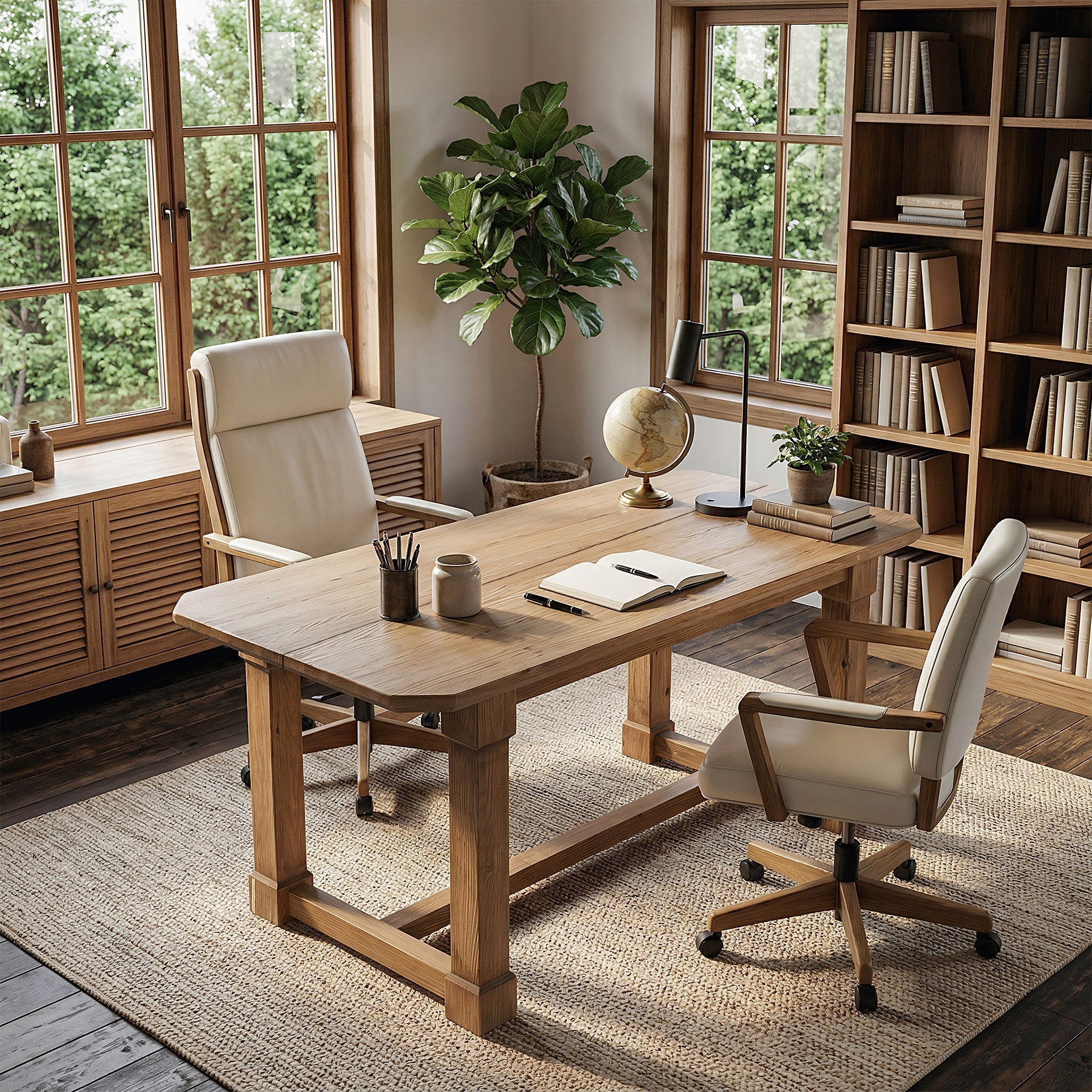 63" Solid Wood Executive Desk, Heavy-Duty Office Computer Desk with Thick Top & Sturdy Legs