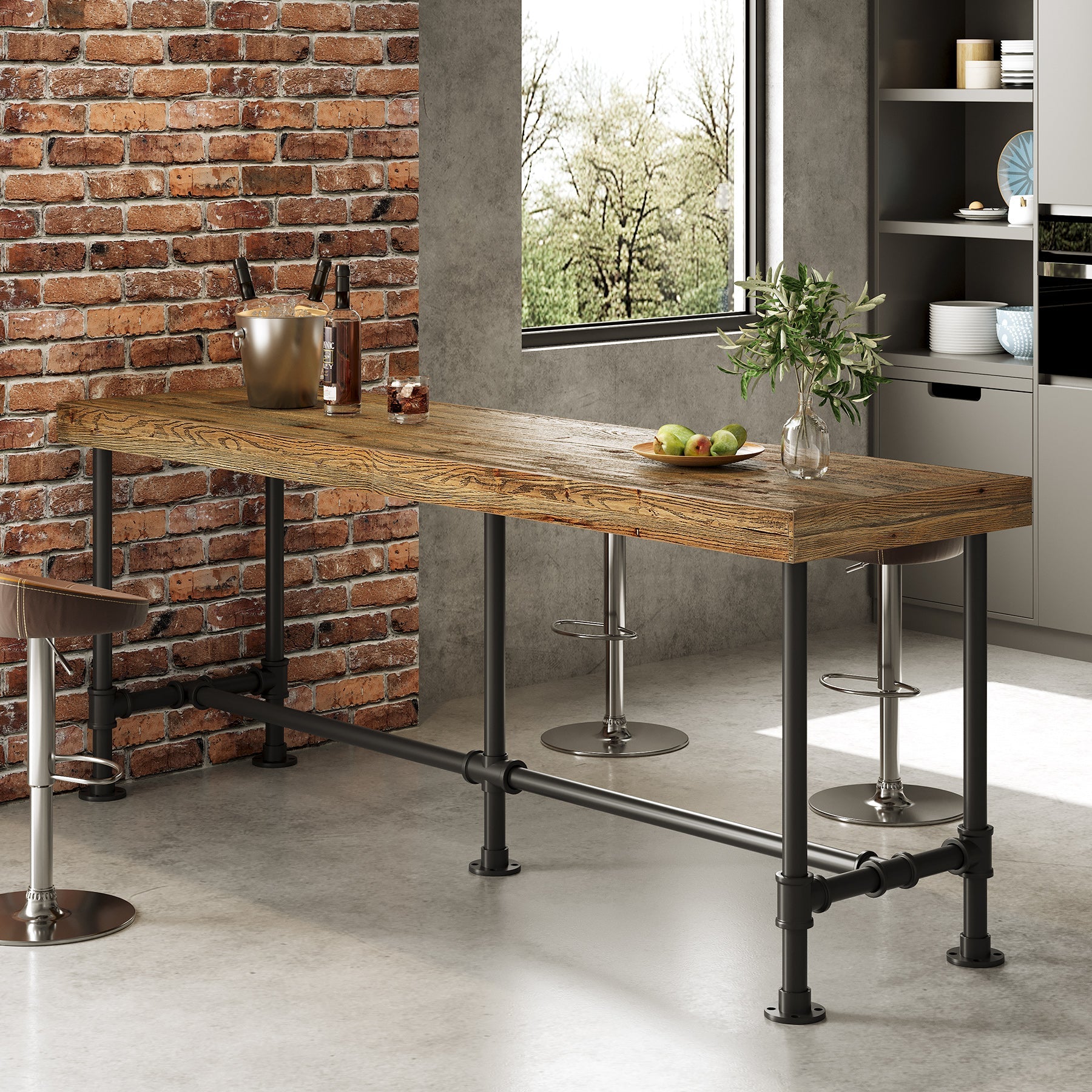 70.87" Solid Wood Bar Table for 6-8 People, Industrial Counter Height Pub Table