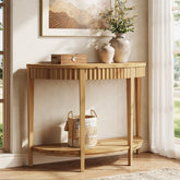 Solid Wood Console Table, Half Moon Entryway Table with 2-Tier Shelf 3
