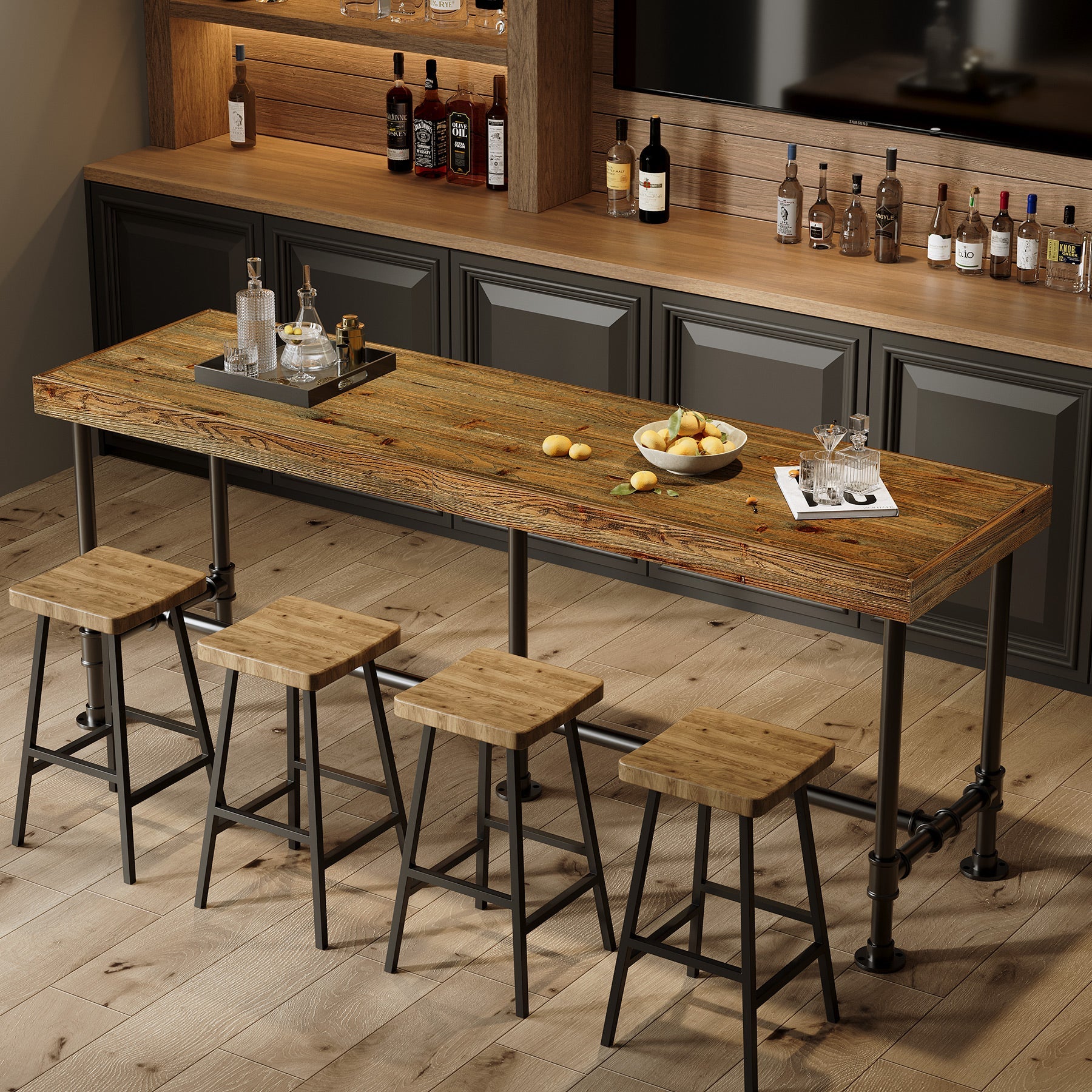 70.87" Solid Wood Bar Table for 6-8 People, Industrial Counter Height Pub Table