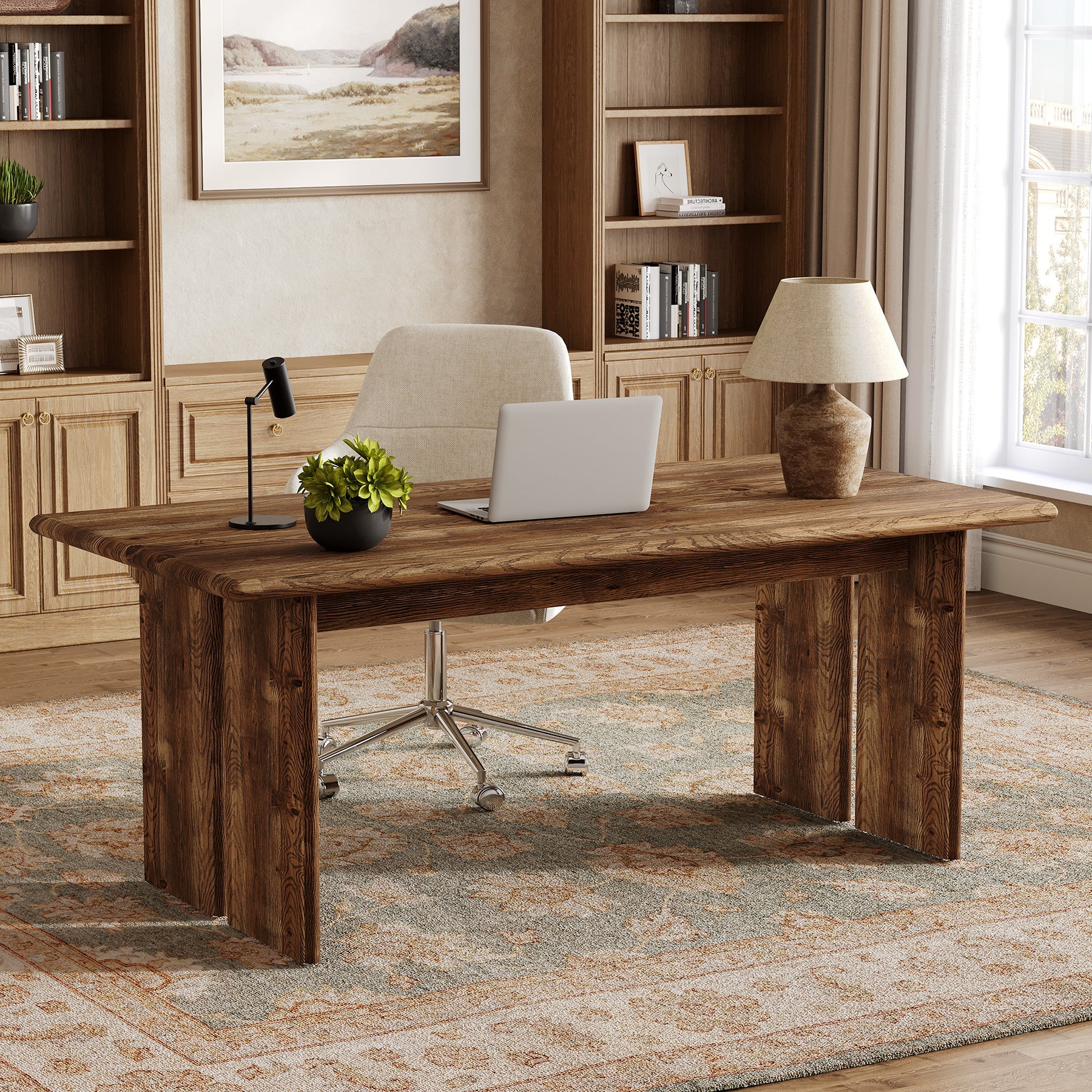Solid Wood Executive Desk, 63" Computer Desk with Large Tabletop