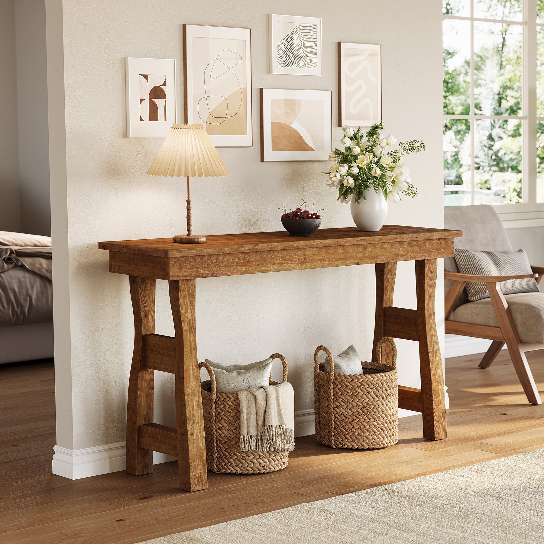 59" Solid Wood Console Table Sofa Table Behind The Couch