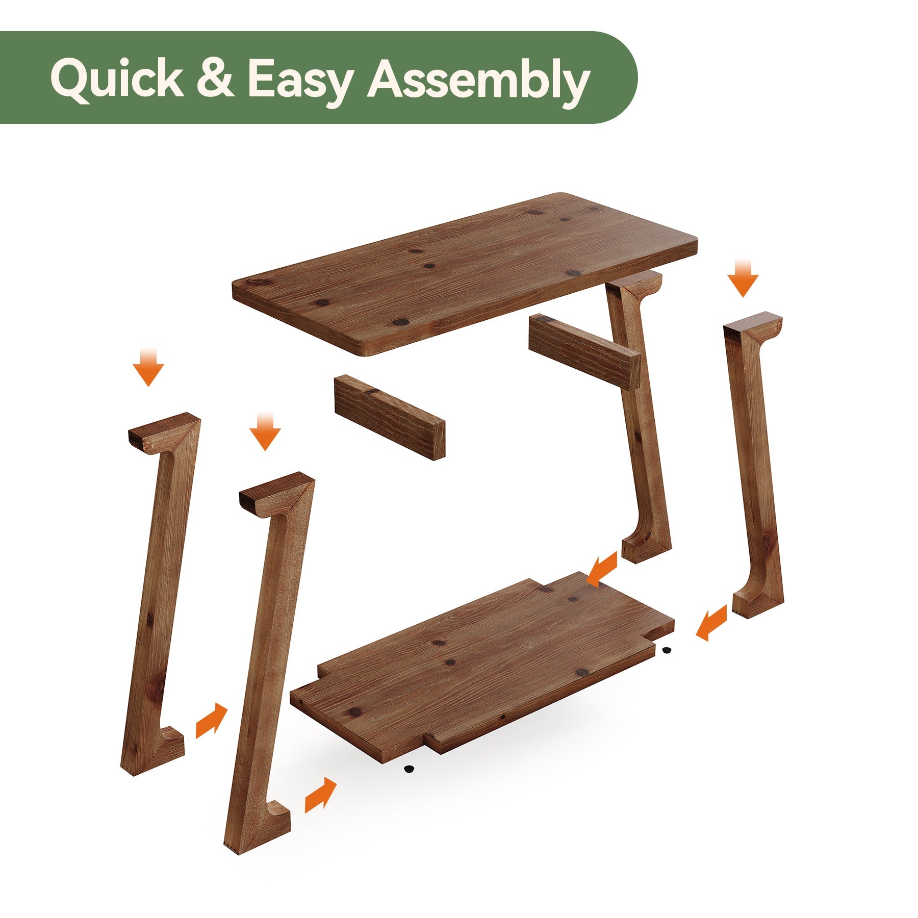 Solid Wood End Table, Narrow Side Table Nightstand with 2-Tier Storage