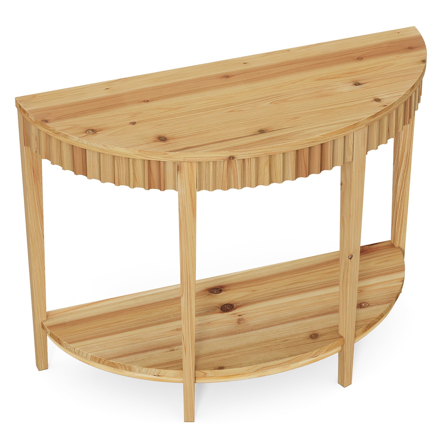 Solid Wood Console Table, Half Moon Entryway Table with 2-Tier Shelf