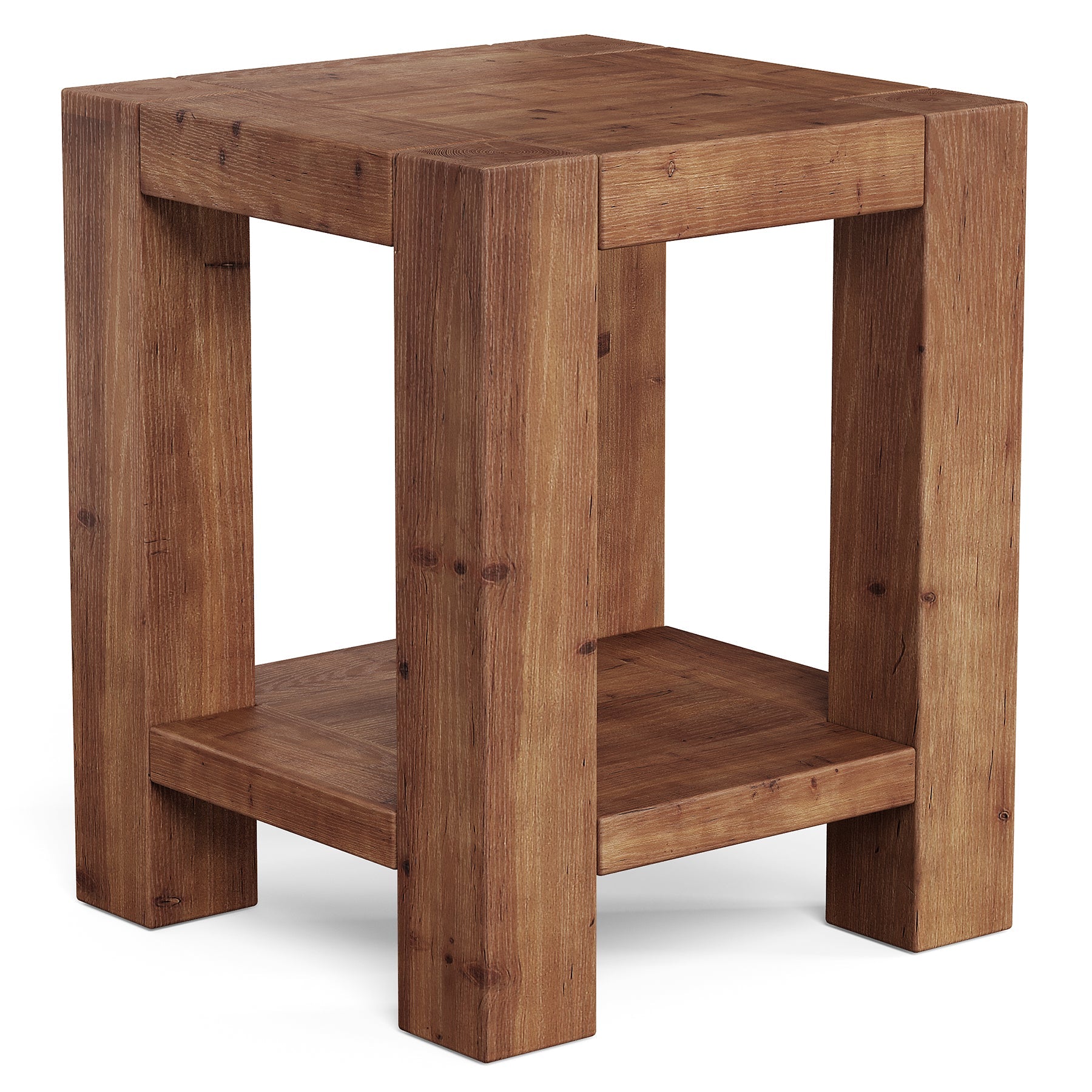 19.6" Farmhouse Side Table, Solid Wood 2-Tier End Table with Storage Shelves