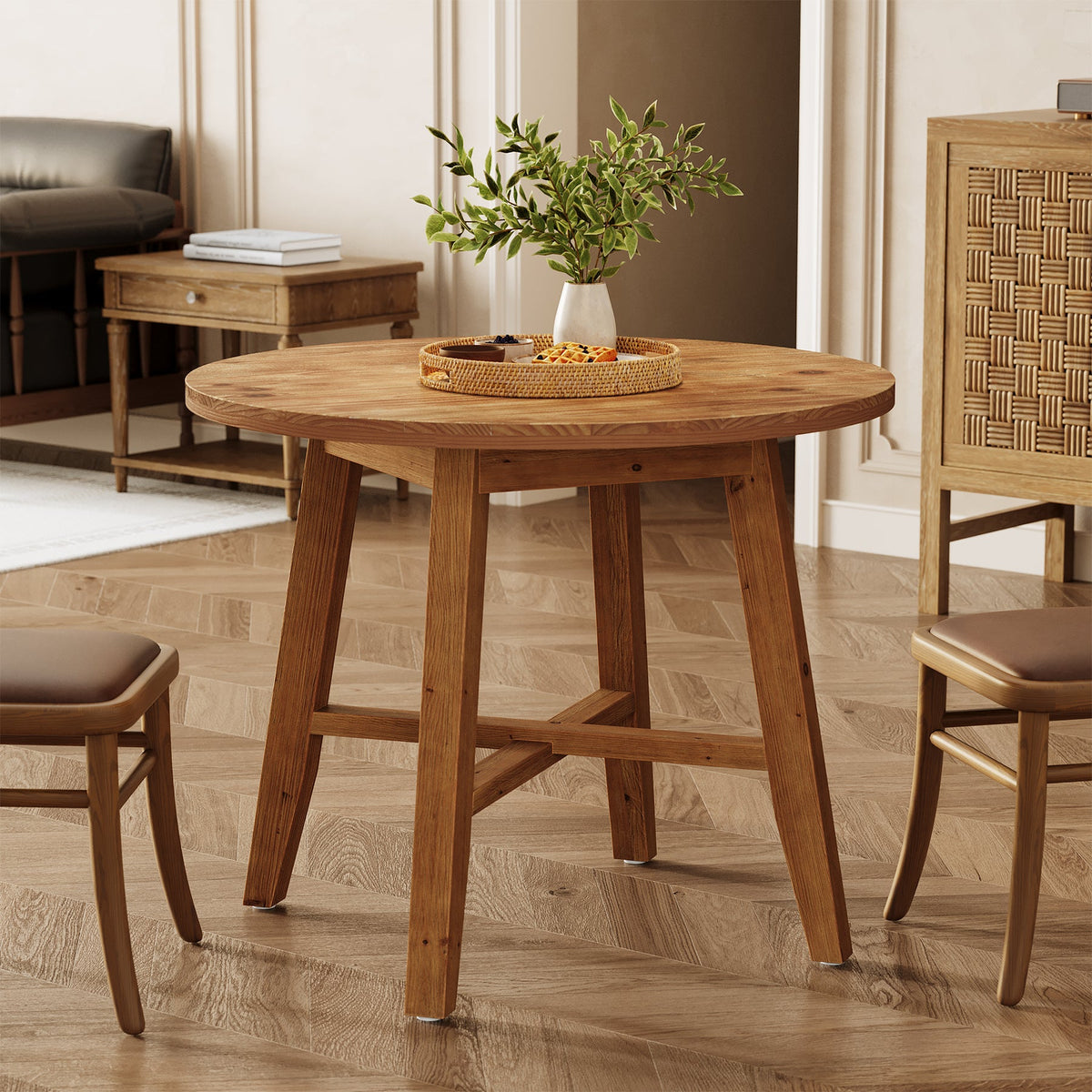 Solid Wood Round Dining Table, 31.5" Farmhouse Kitchen Table for 2-4 ...