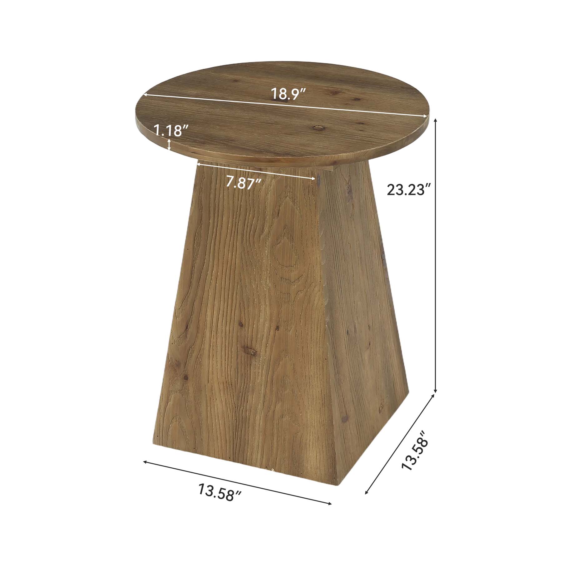 18.9 Inch Solid Wood End Table with Trapezoid Base, Round Side Table for Living Room Small Spaces
