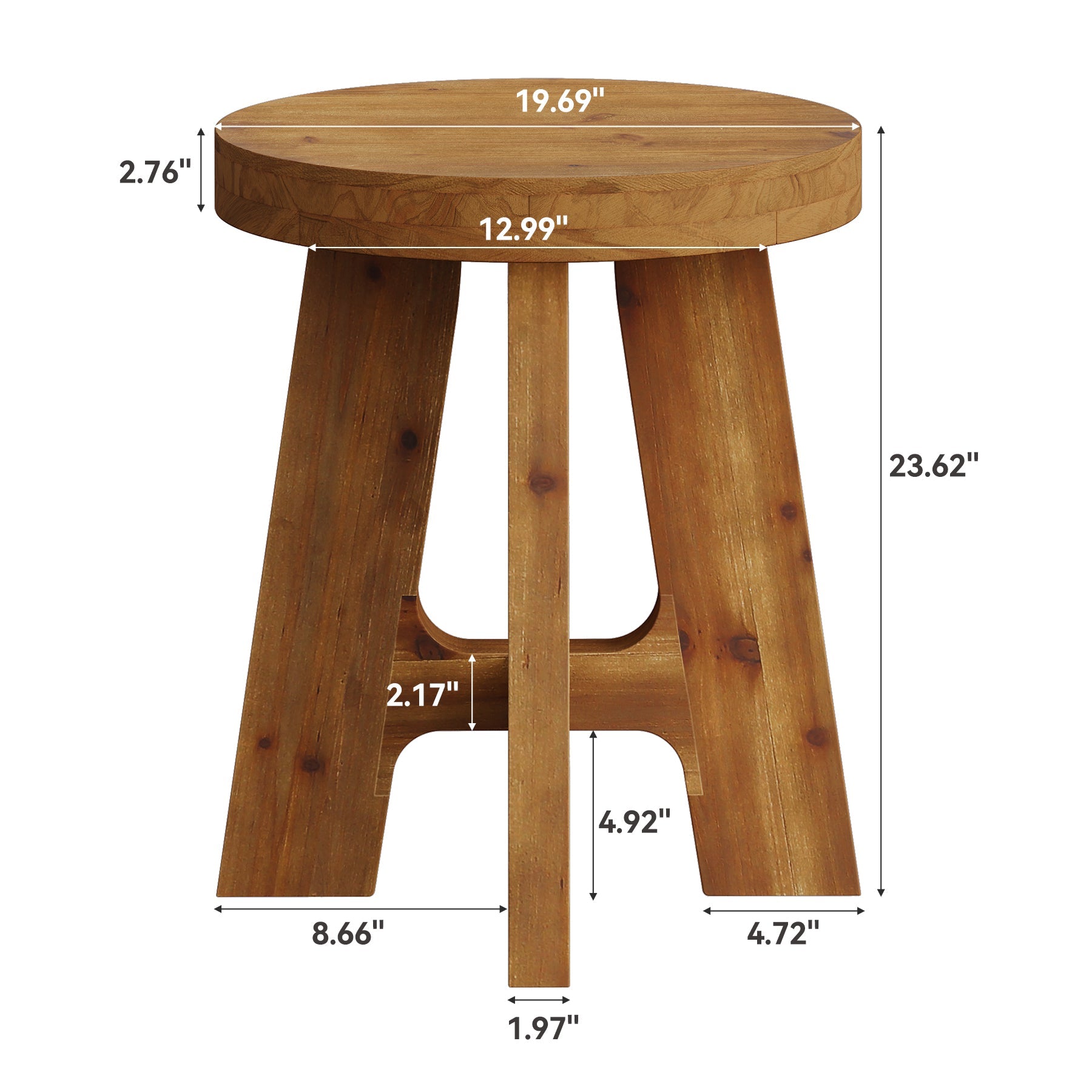 Solid Wood End Table, Round Side Table with Heavy-Duty Legs for Couch