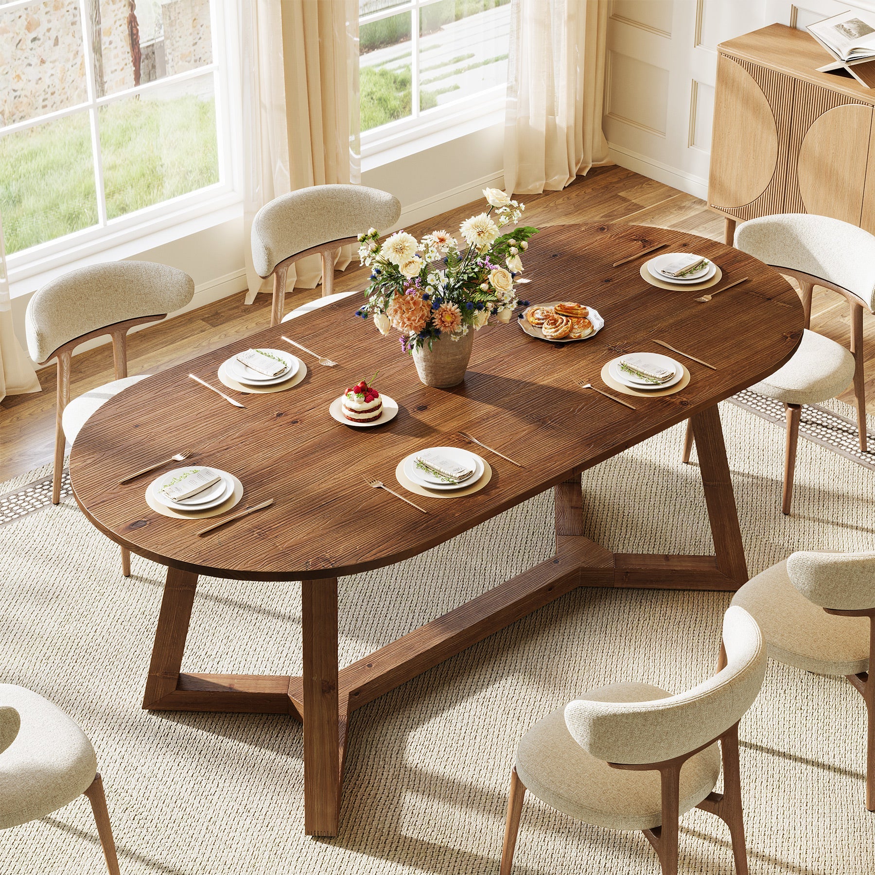 Solid Wood Oval Dining Table, 63" Kitchen Table with Tapered LegsTribeWood — free download