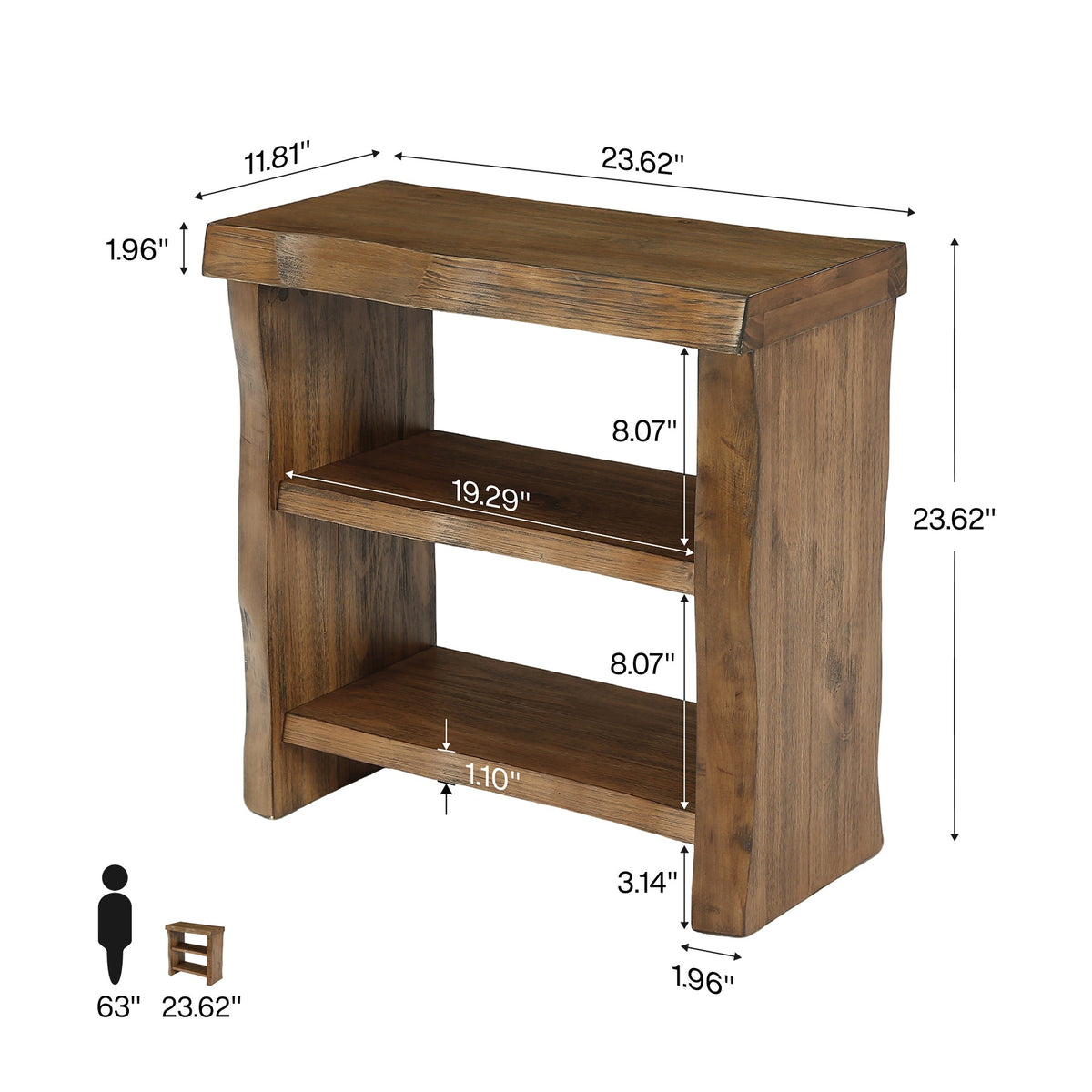 Tribesigns Solid Wood End Table, 3-Tier Live Edge Side Table for Bedroom