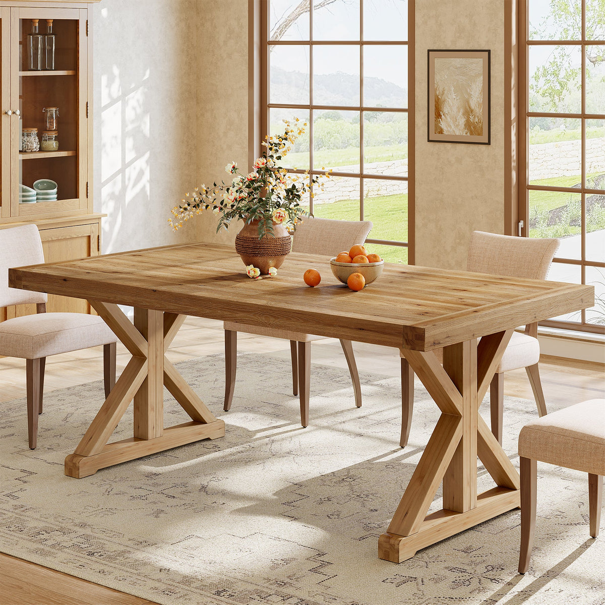 63" Solid Wood Dining Table, Rectangular Kitchen Table for 4-6-TribeWood