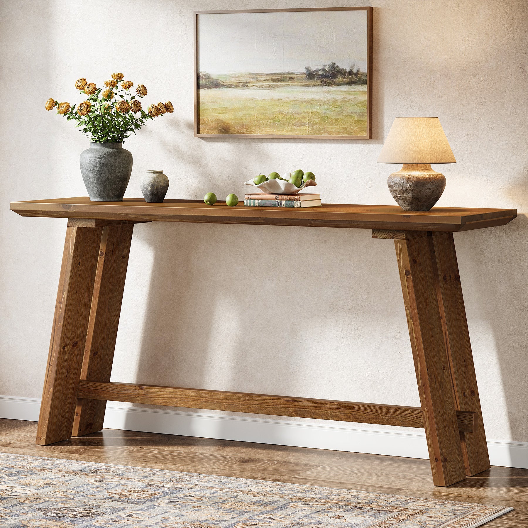 Solid Wood Console Table, 63" Farmhouse Sofa Table Behind Couch