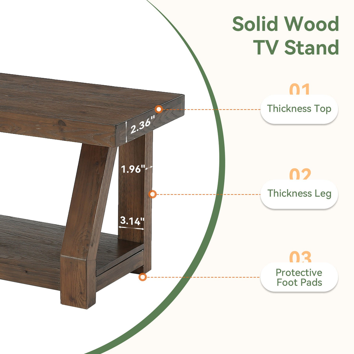 63" Solid Wood TV Stand for 65-75" TVs, Farmhouse Media Console with Open Shelf, Rustic Entertainment Center for Living Room