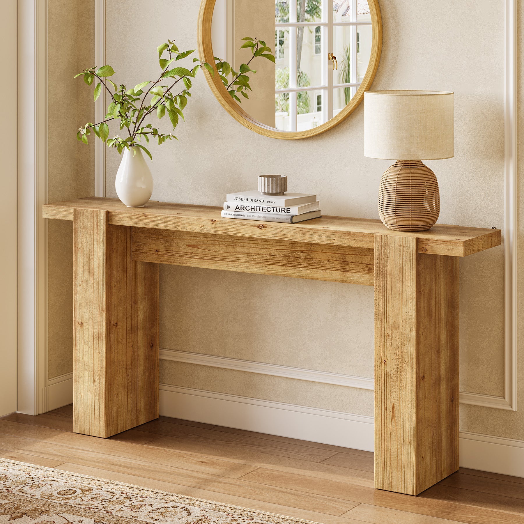 Solid Wood Console Table, 67" Narrow Entryway Sofa Table with Sturdy Legs
