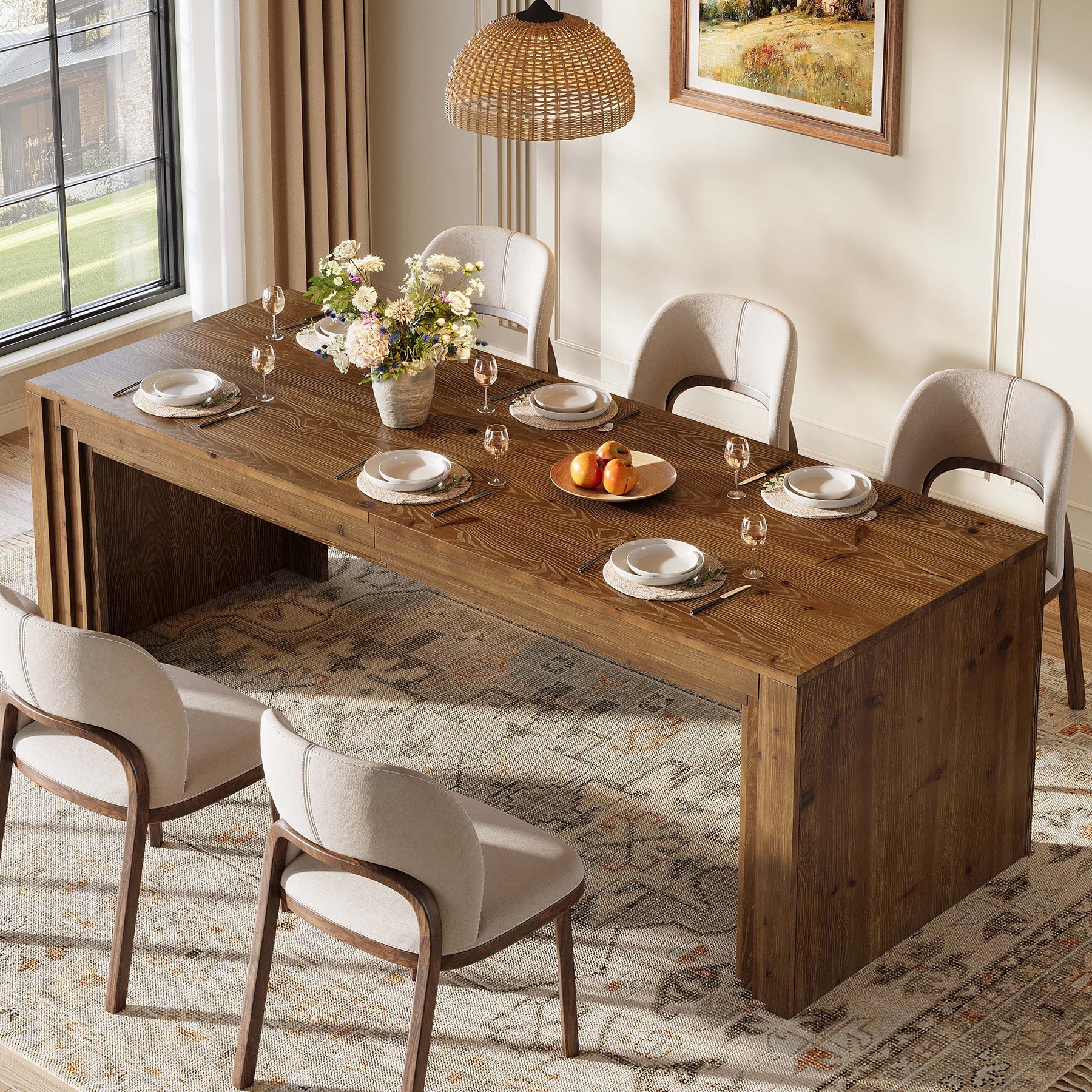 Solid Wood Dining Table for 6-10, 78.7" Rectangular Kitchen Table for Dining Room
