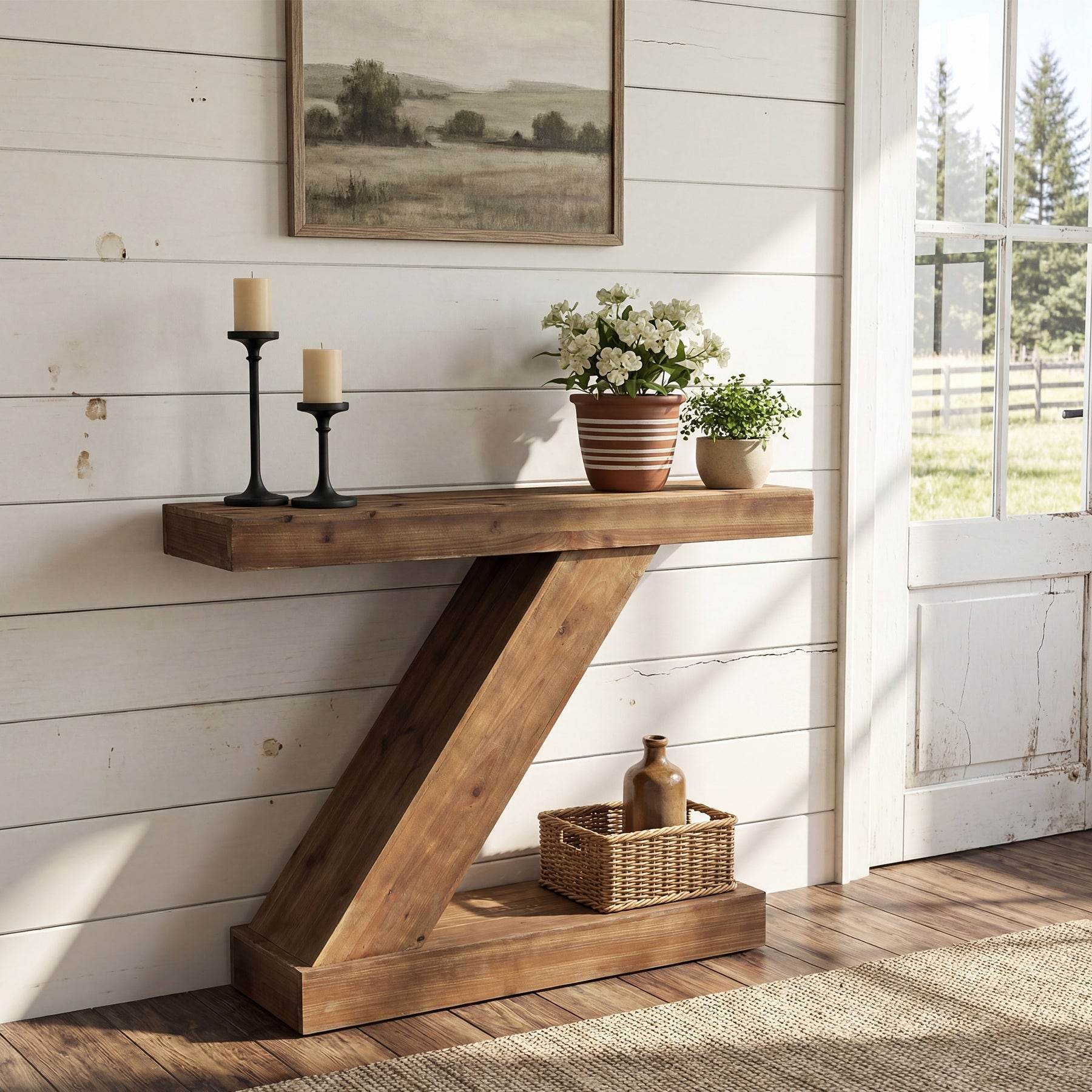 41.3” Solid Wood Z-Shape Console Table, Modern Narrow Entryway Sofa Table for Living Room or Hallway