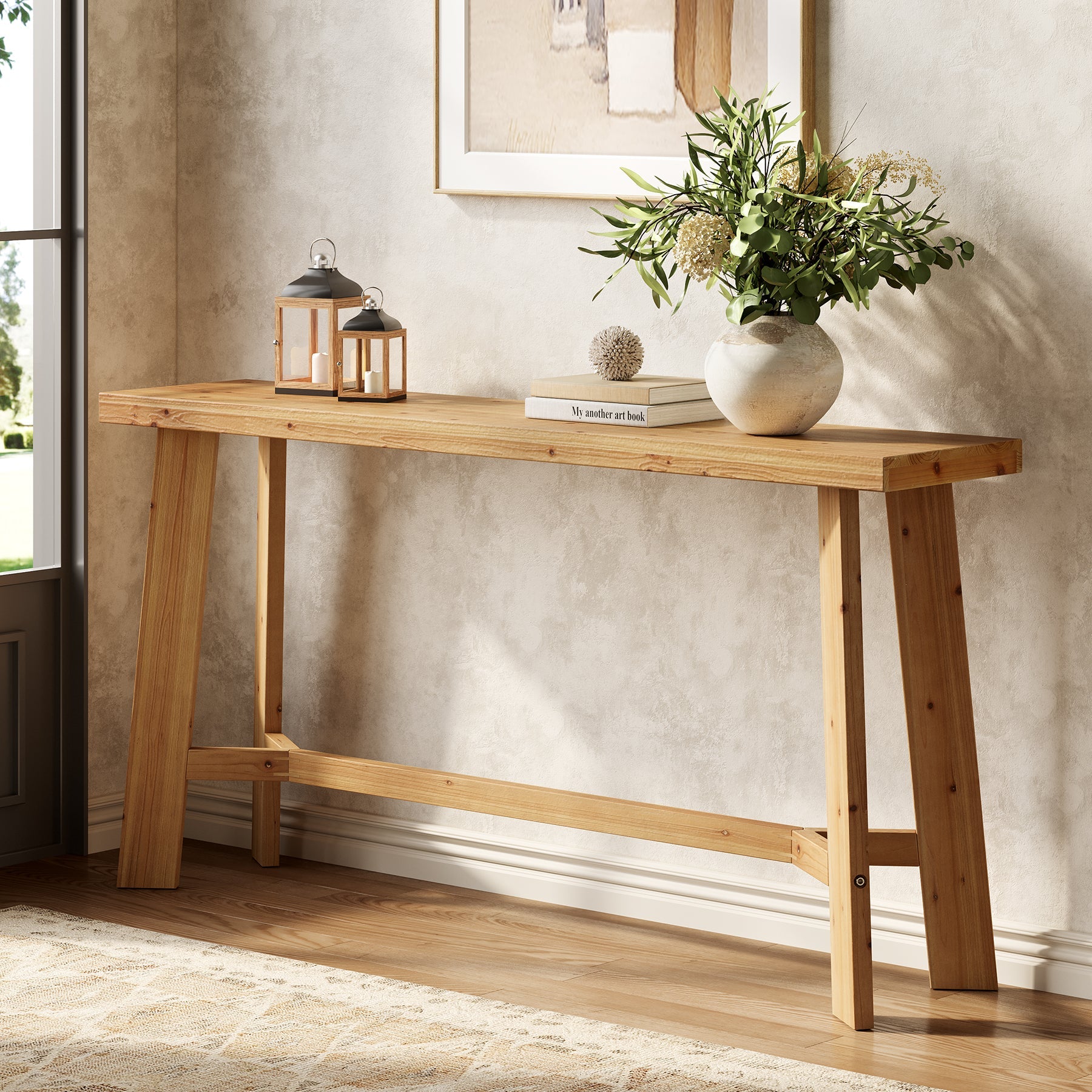 Solid Wood Console Table, 63" Entryway Table Sofa Table Behind Couch