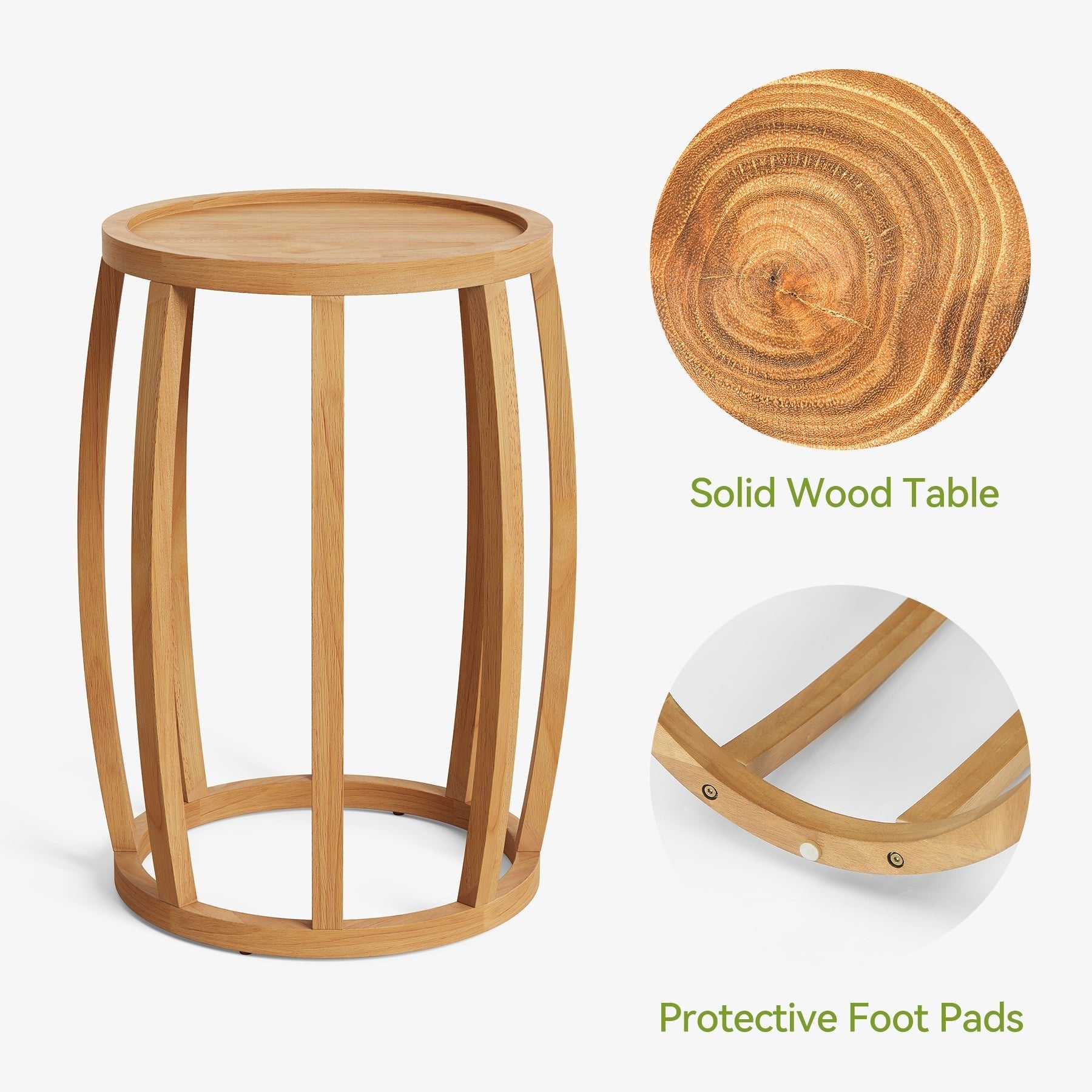 Solid Wood Round End Table, Small Farmhouse Side Table for Living Room