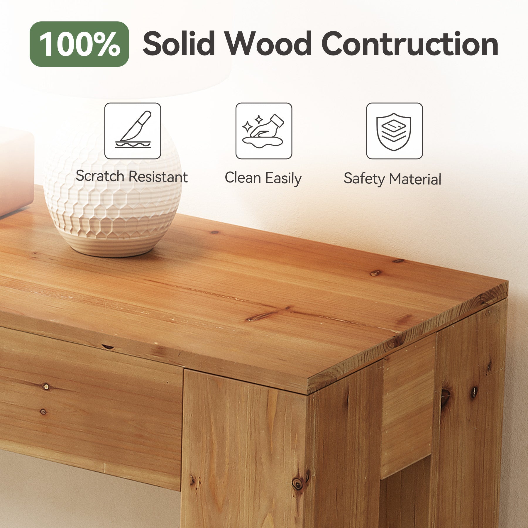 Solid Wood Console Table, 70.87" Sofa Entryway Table with Sturdy Legs