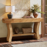 Solid Wood Console Table, 59" Sofa Table with Stable Curved Legs 3