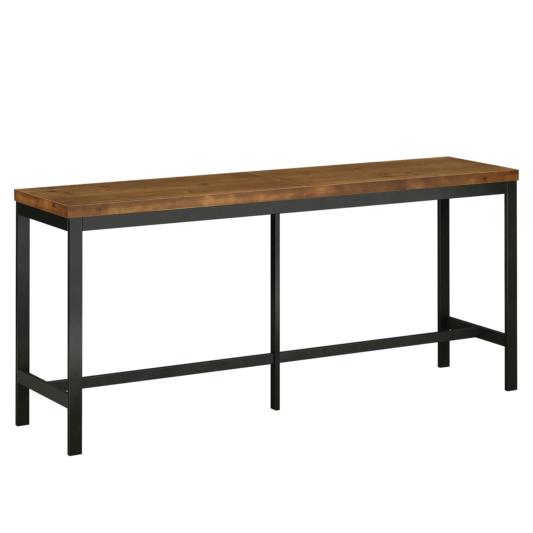 79" Solid Wood Bar Table, Rectangular High Top Table with Metal Footrest for Home Kitchen