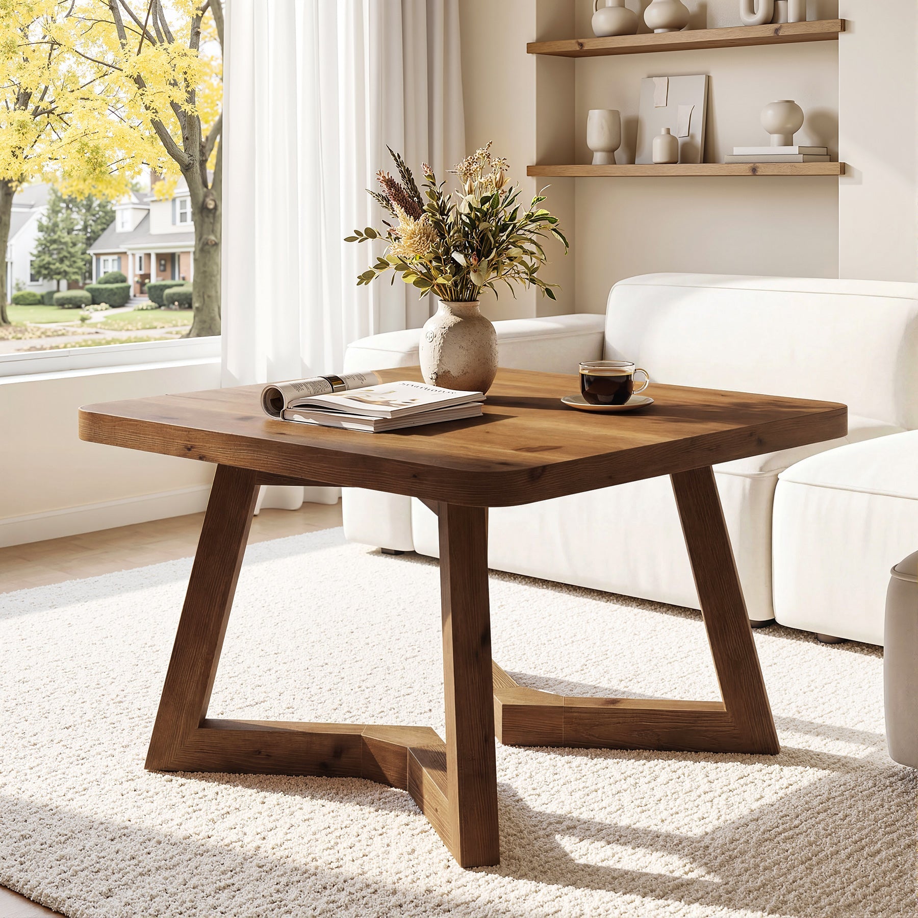 Solid Wood Square Coffee Table, 31.5" Simple Center Table for Living Room