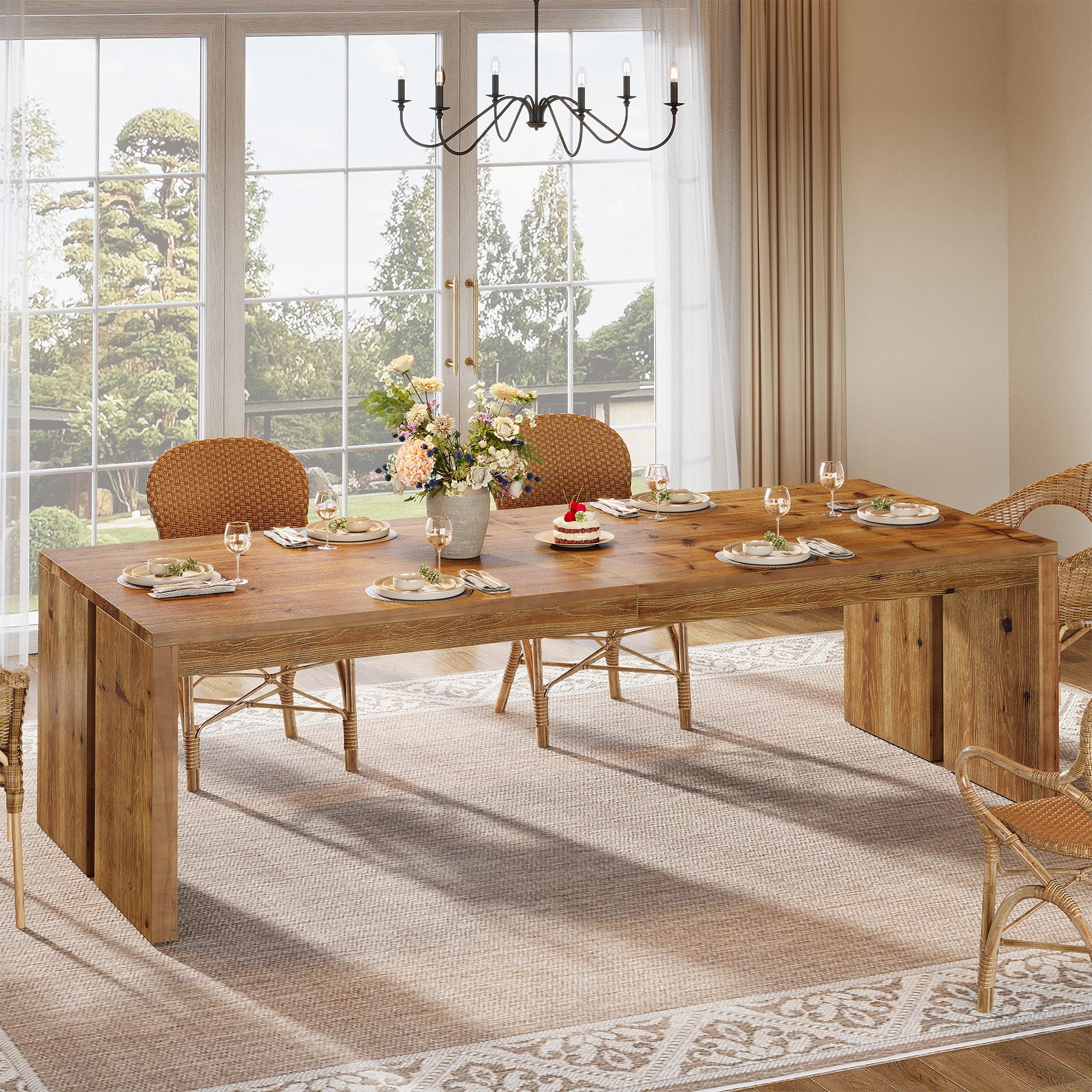 78.7" Solid Wood Dining Table for 6–8, Extra Long Farmhouse Kitchen Table with Thick Top & Reinforced Base