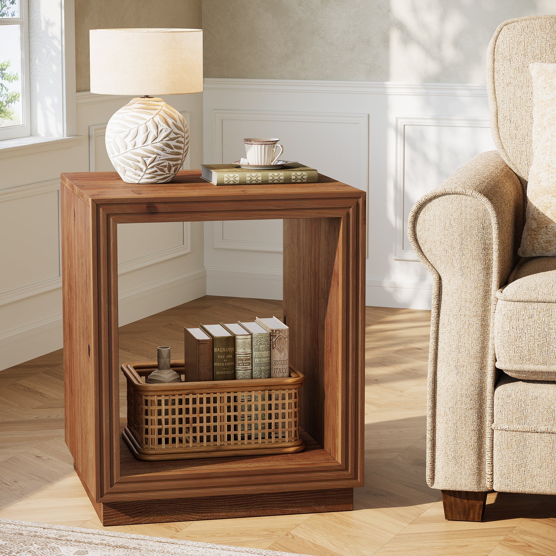 Tribesigns 19.69" Solid Wood Side Table, Rustic 2-Tier Storage End Table for Small Spaces