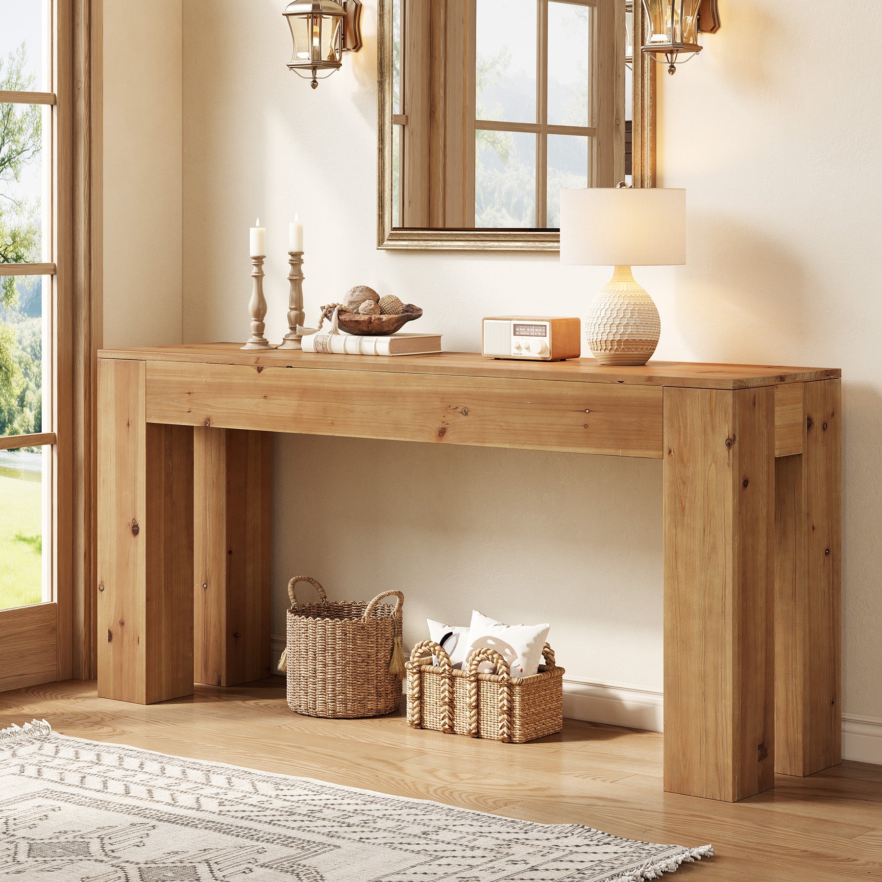 Solid Wood Console Table, 70.87" Sofa Entryway Table with Sturdy Legs