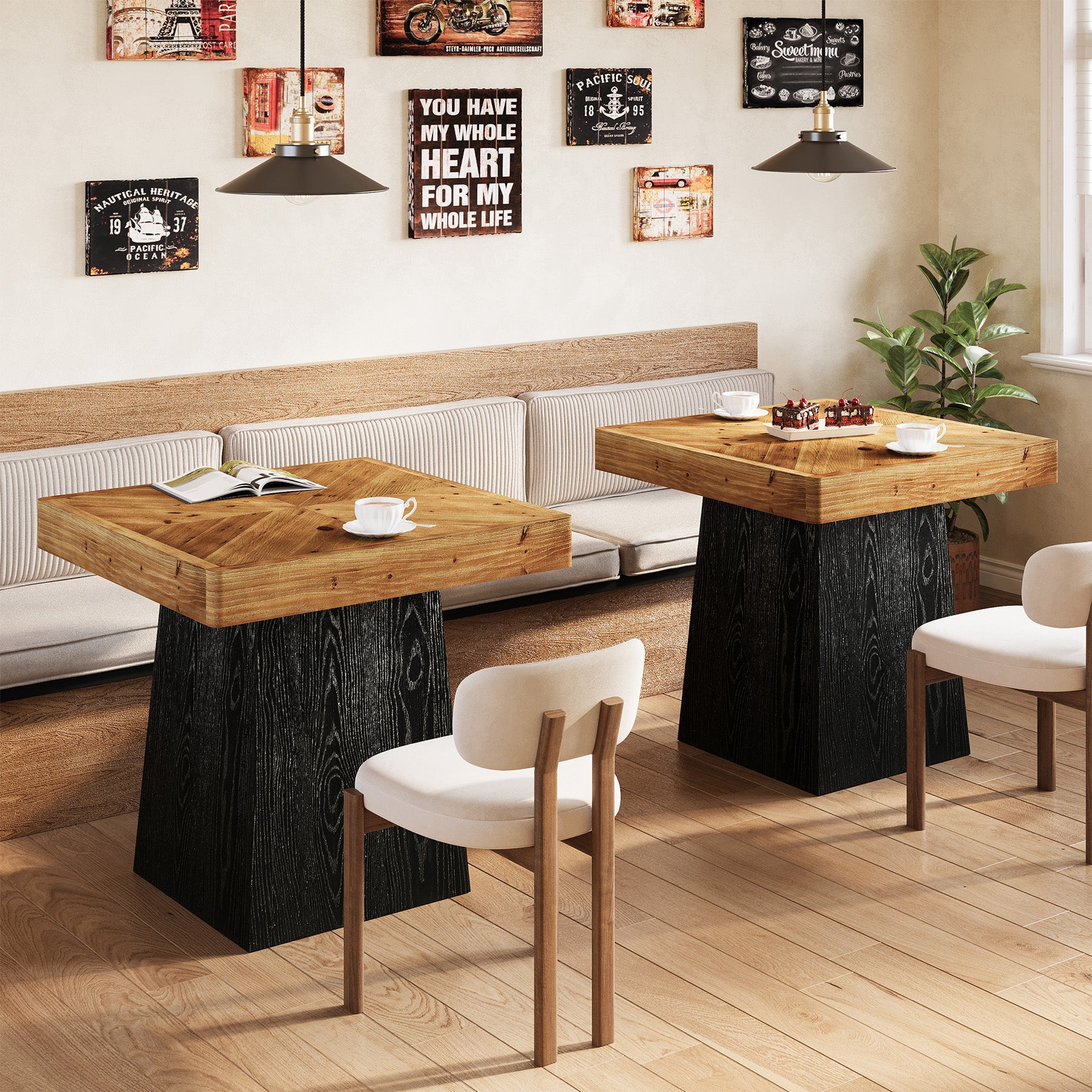 31" Solid Wood Square Dining Table for 2–4, Farmhouse Kitchen Table with Parquet Top & Tapered Base