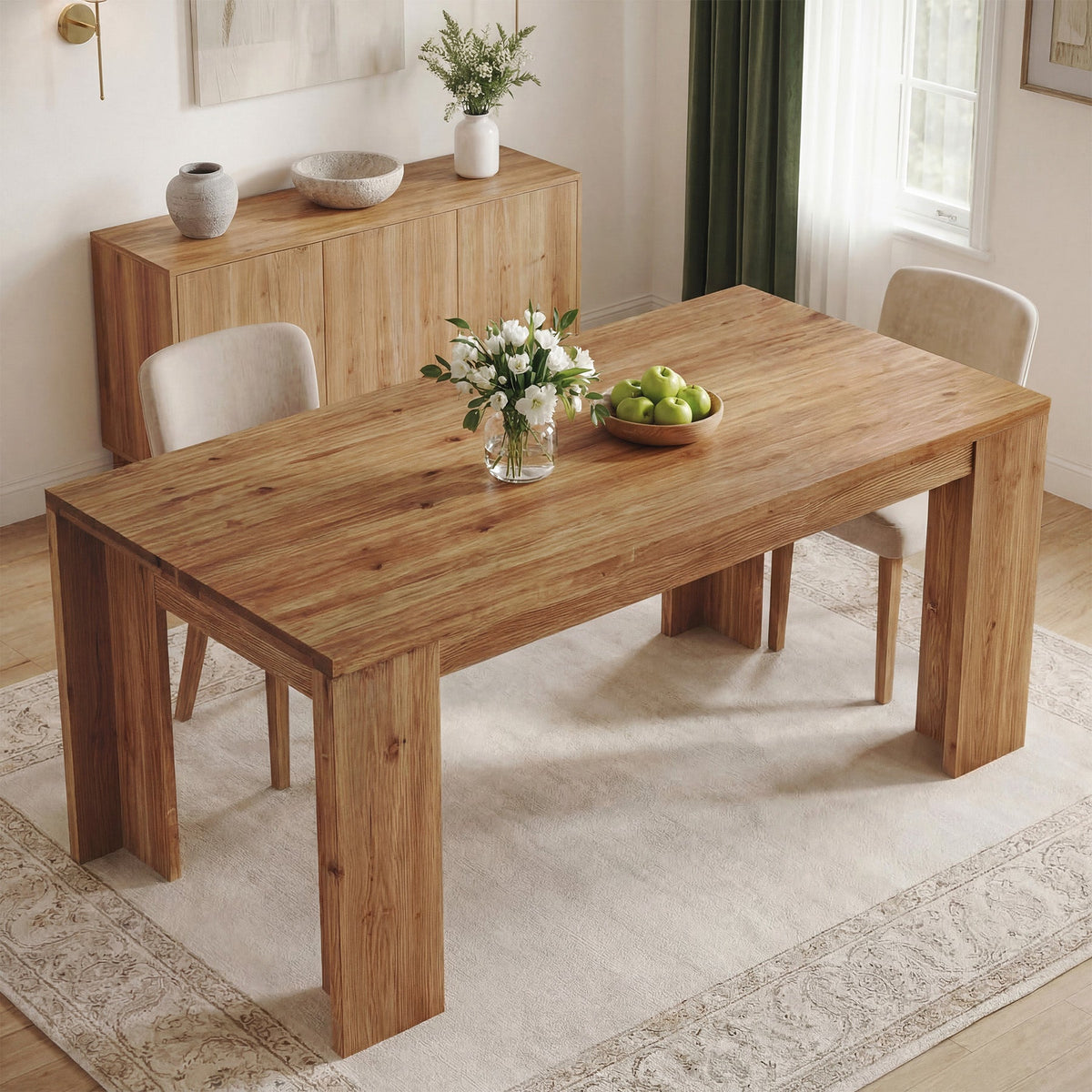 Tribesigns 63" Solid Wood Dining Table, Farmhouse Kitchen Table for Ho ...