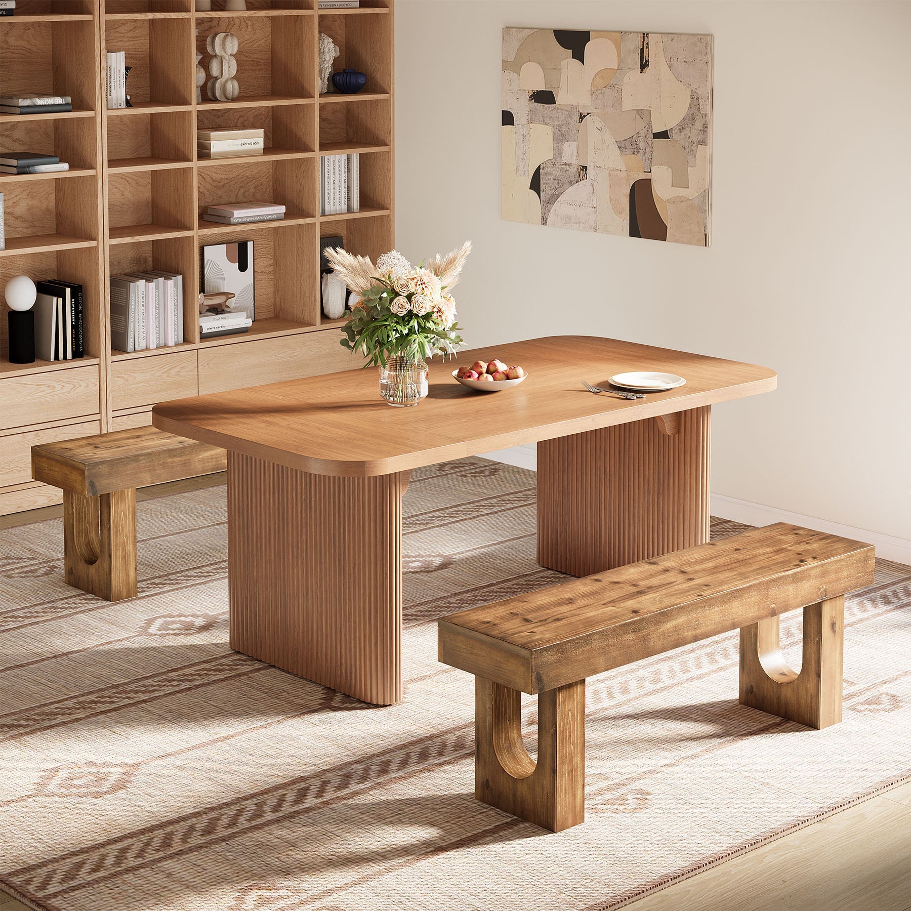 47" Wood Dining Bench, Farmhouse Kitchen Table Bench with Sturdy Legs