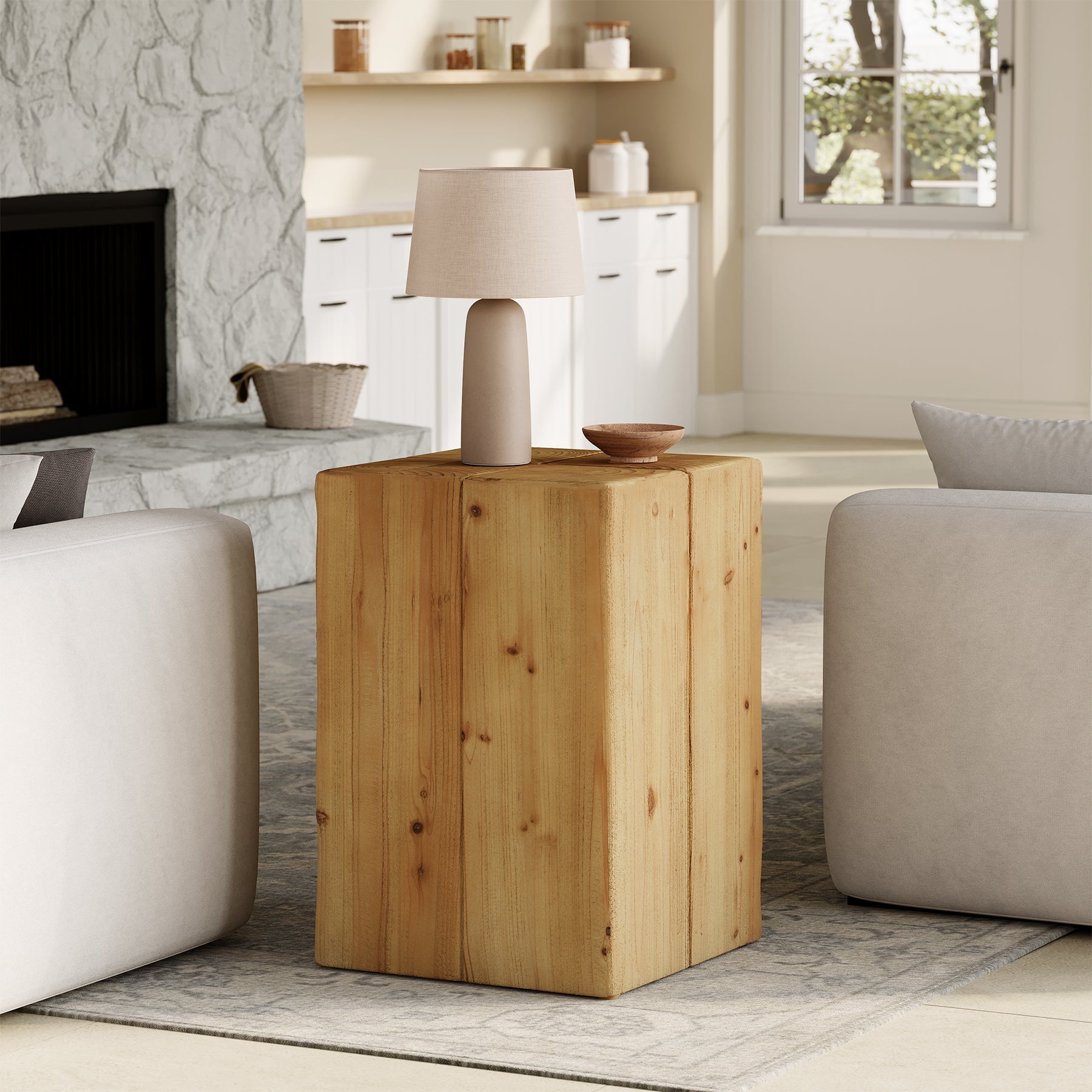 Solid Wood End Table, 23.6" Square Side Table for Living Room