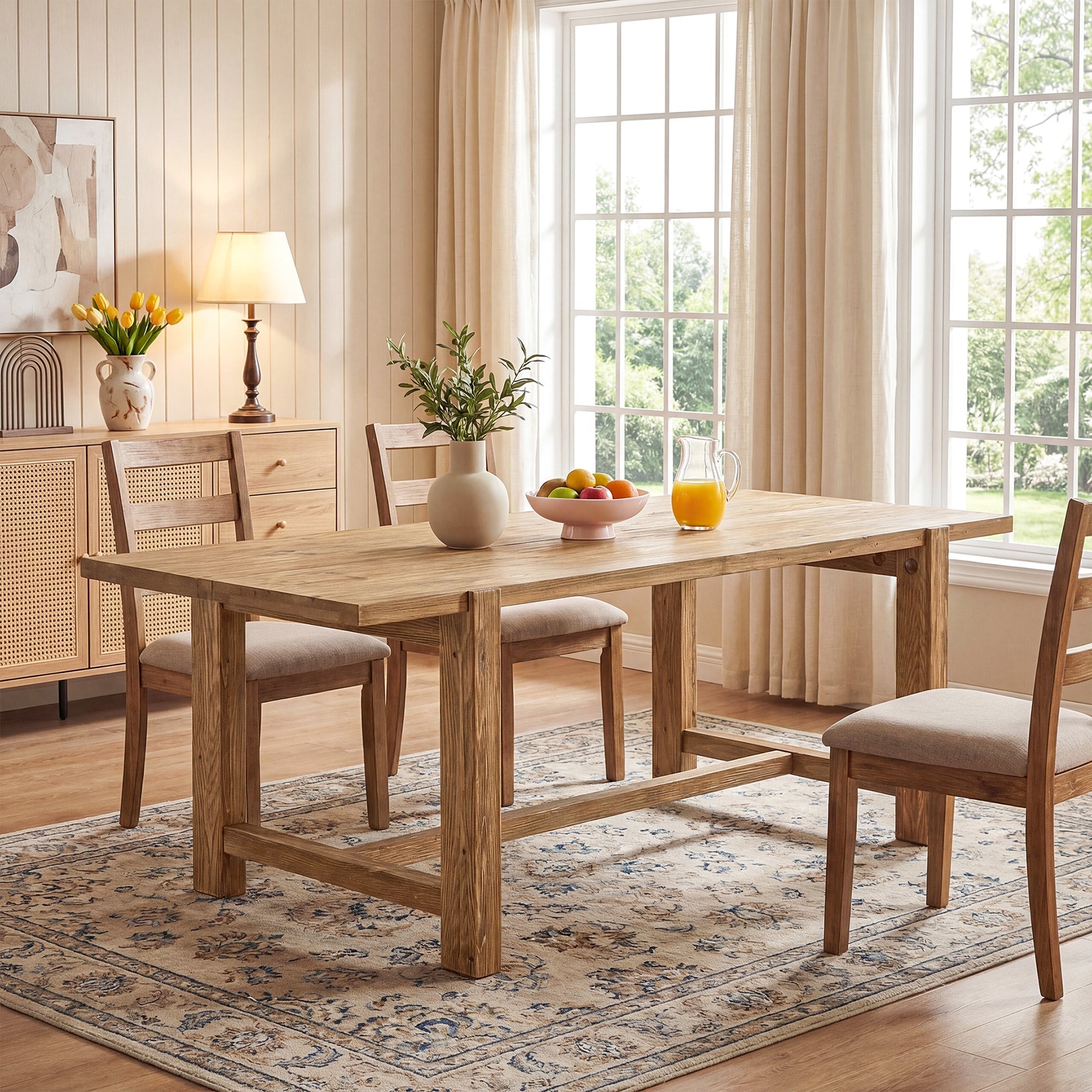 63 Inch Solid Wood Dining Table, Farmhouse Rectangular Table for Kitchen Dining Room 4-6 People