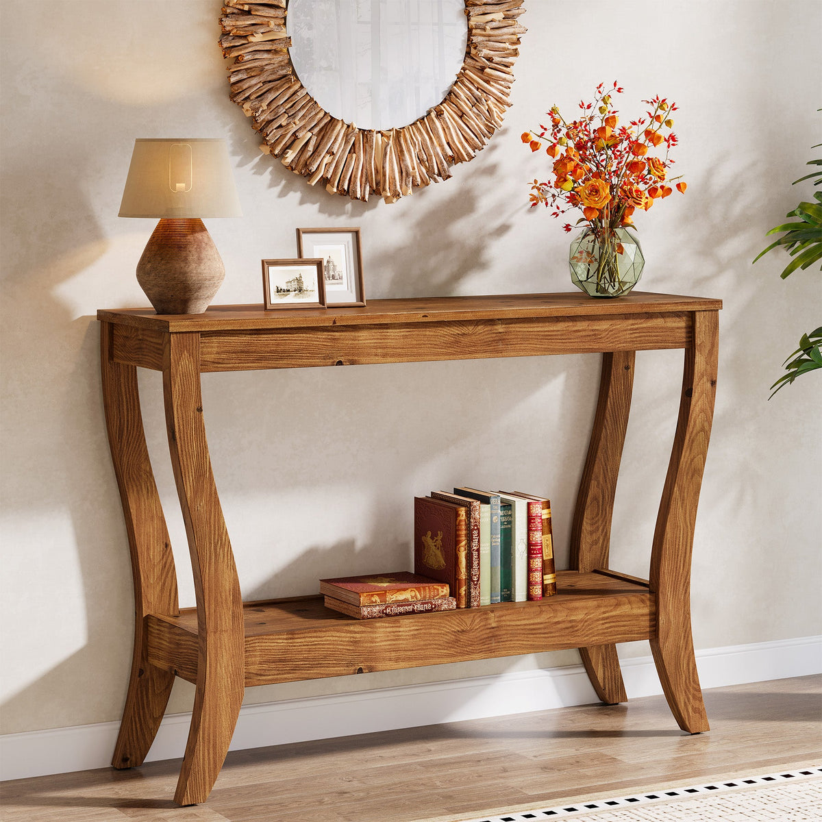 41.3" Solid Wood Console Table, Farmhouse Entryway Table With Storage