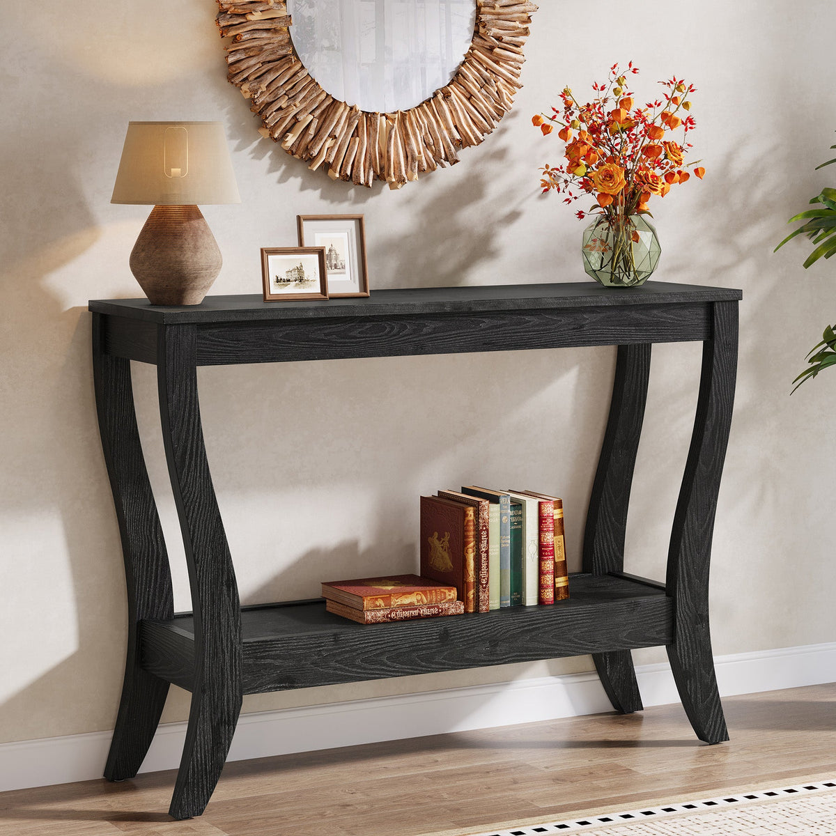 41.3" Solid Wood Console Table, Farmhouse Entryway Table With Storage
