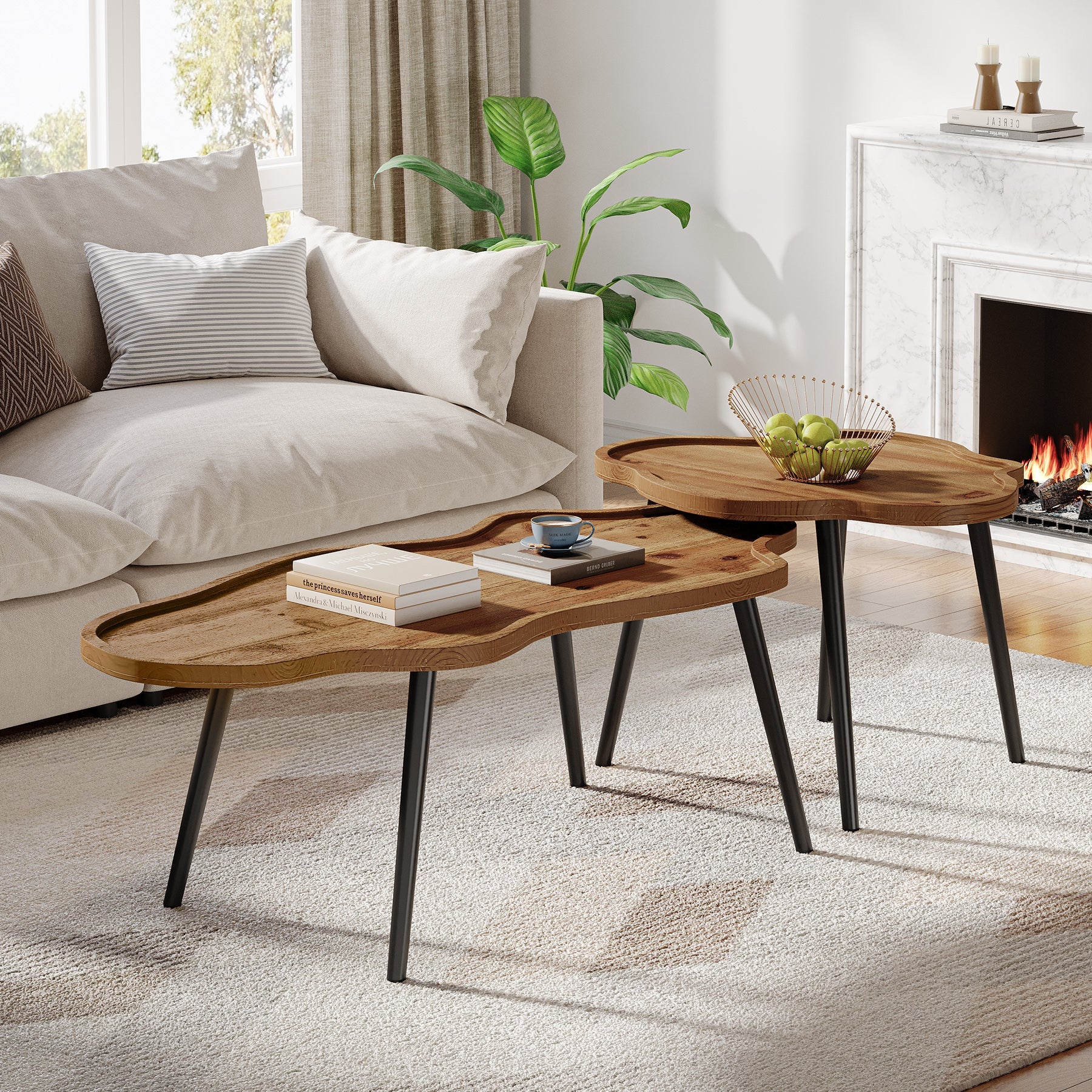 Tribesigns Nesting Coffee Table Set of 2, Solid Wood with Cloud Tabletop