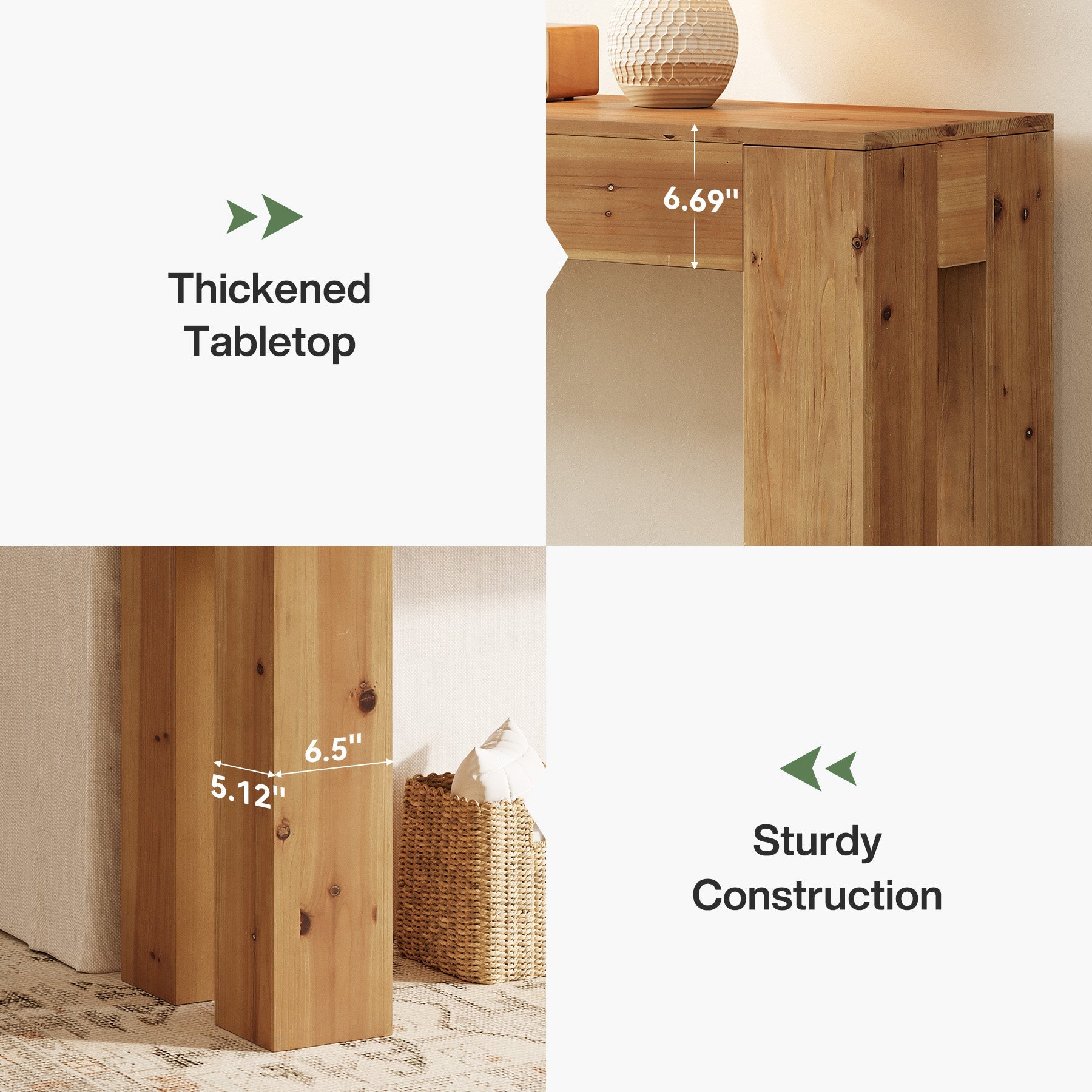 Solid Wood Console Table, 70.87" Sofa Entryway Table with Sturdy Legs