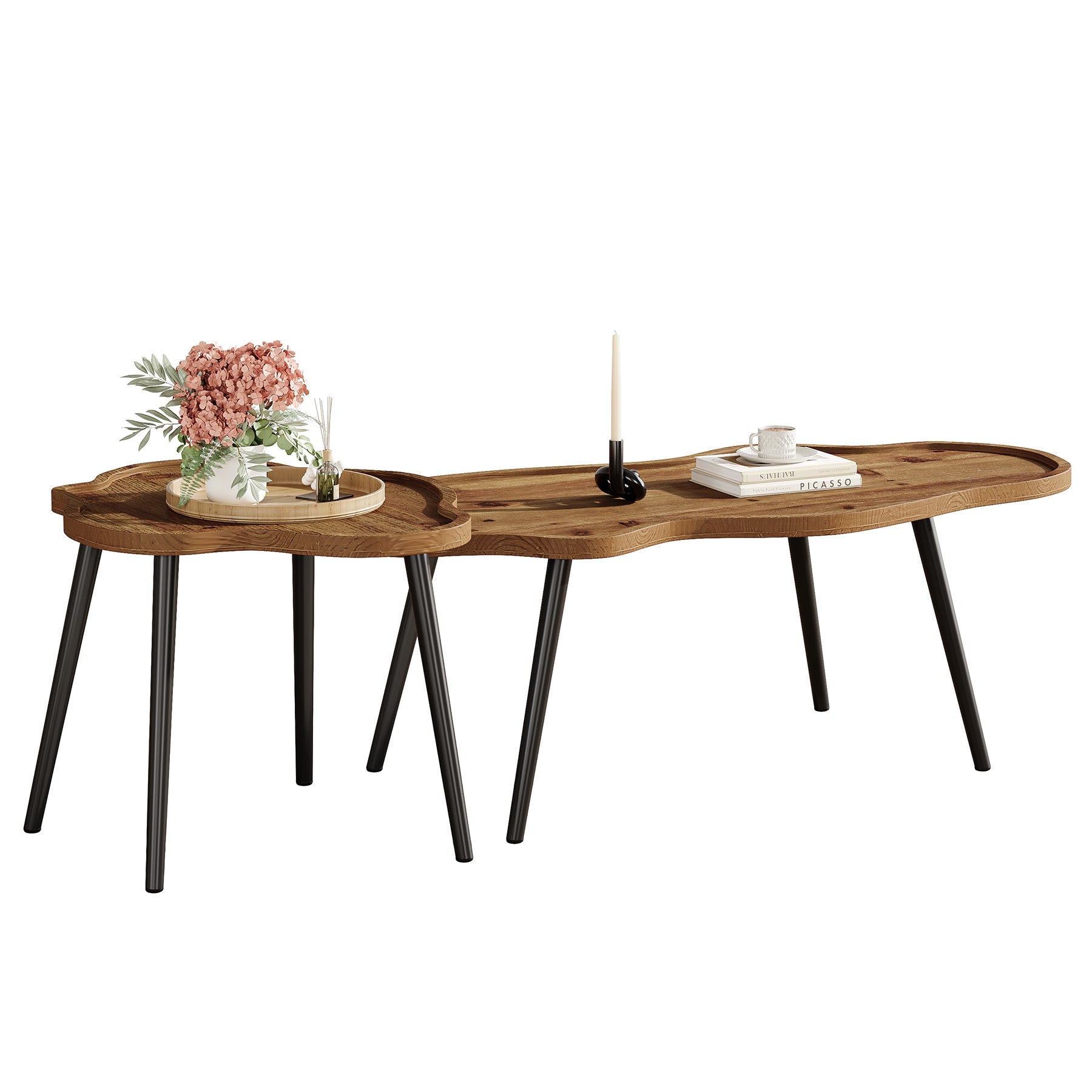 Tribesigns Nesting Coffee Table Set of 2, Solid Wood with Cloud Tabletop