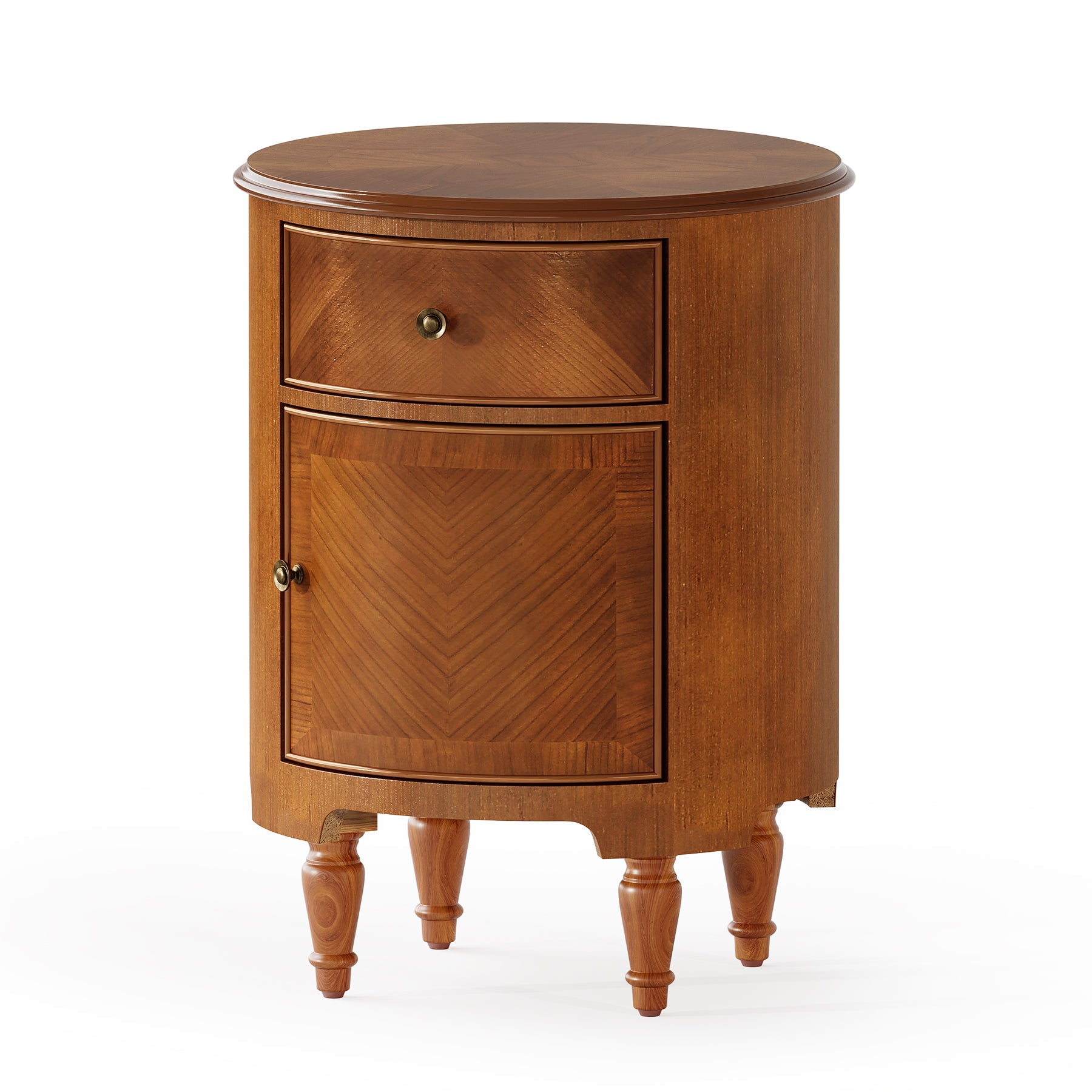 17.7" Round End Table, Solid Wood Sofa Side Table Nightstand with Drawer