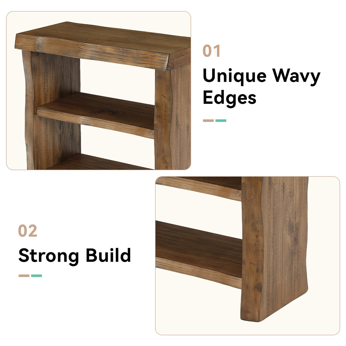 Tribesigns Solid Wood End Table, 3-Tier Live Edge Side Table for Bedroom